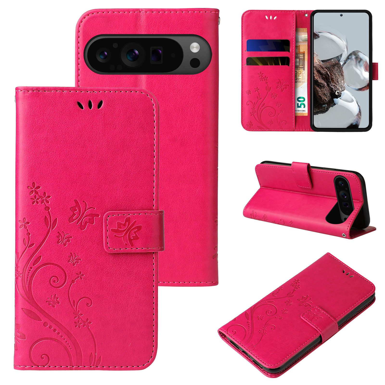 Tec-Expert Handyhülle Cover Tasche Hülle für Google Pixel 9 Pro XL 6.3 Zoll, 6.3, Klapphülle Case mit Kartenfach Fliphülle aufstellbar, Motiv Blumen