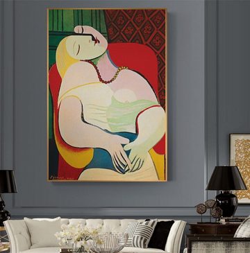 TPFLiving Kunstdruck (OHNE RAHMEN) Poster - Leinwand - Wandbild, Picasso - Träumende Frau (Motiv in verschiedenen Größen), Farben: Leinwand bunt - Größe: 20x30cm