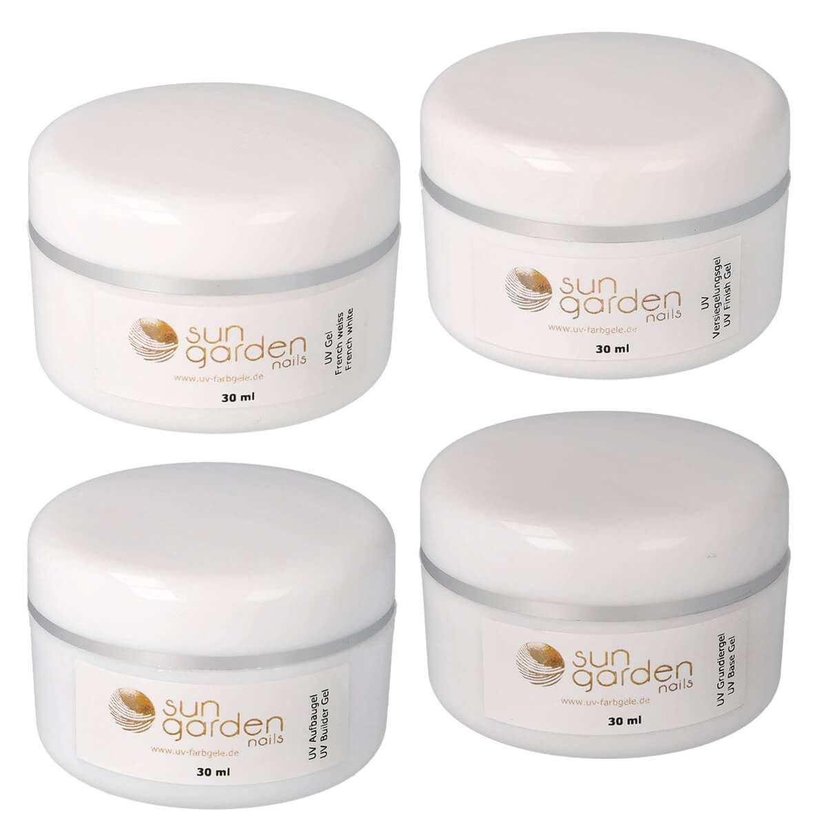 Sun Garden Nails Nagellack UV Gel Set 4 x 30 ml - Grundiergel + Aufbaugel + French Gel + Ver