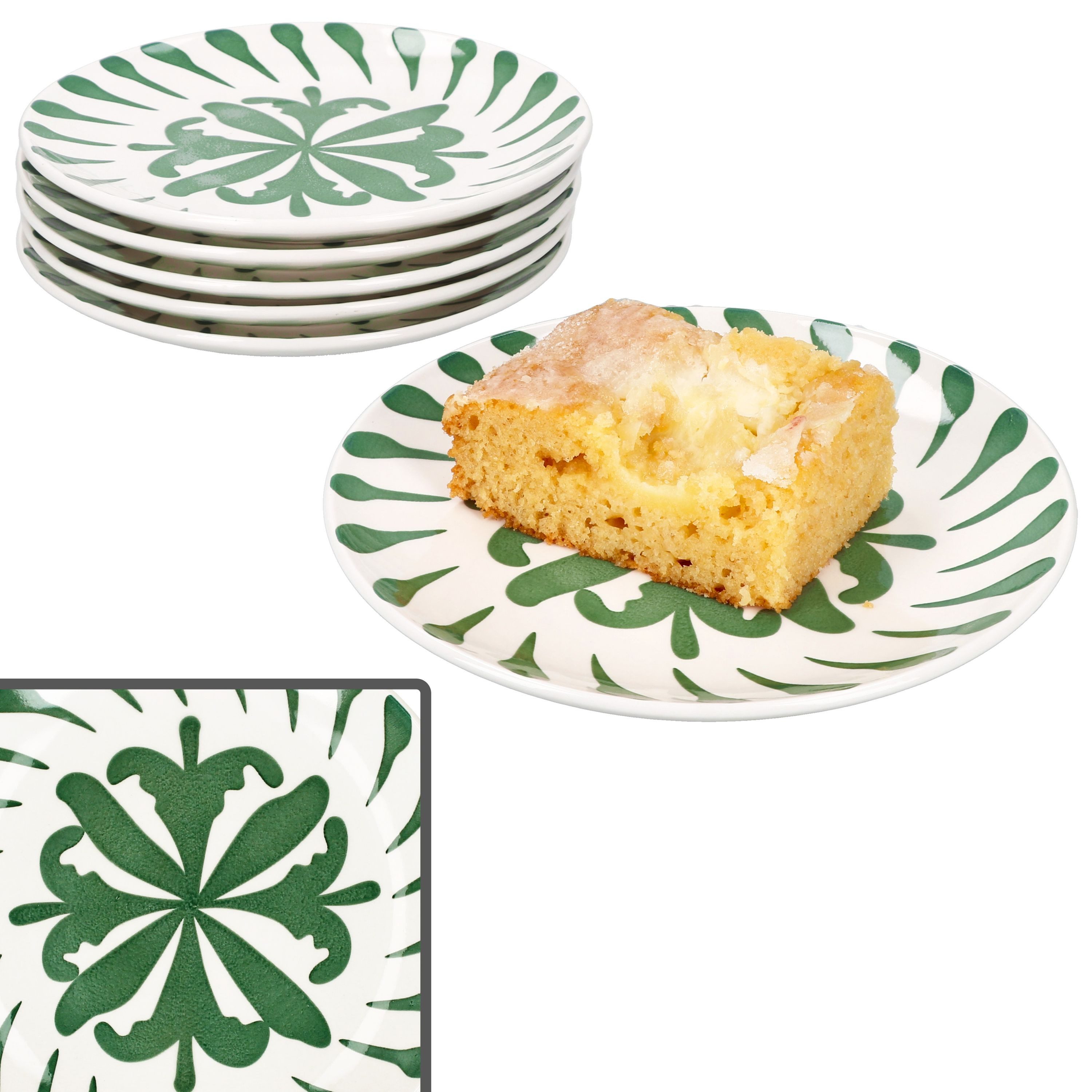 Frühstücksteller 6x Wald grün Kuchenteller Steingut 6 Pers. Dessertteller Frühstück