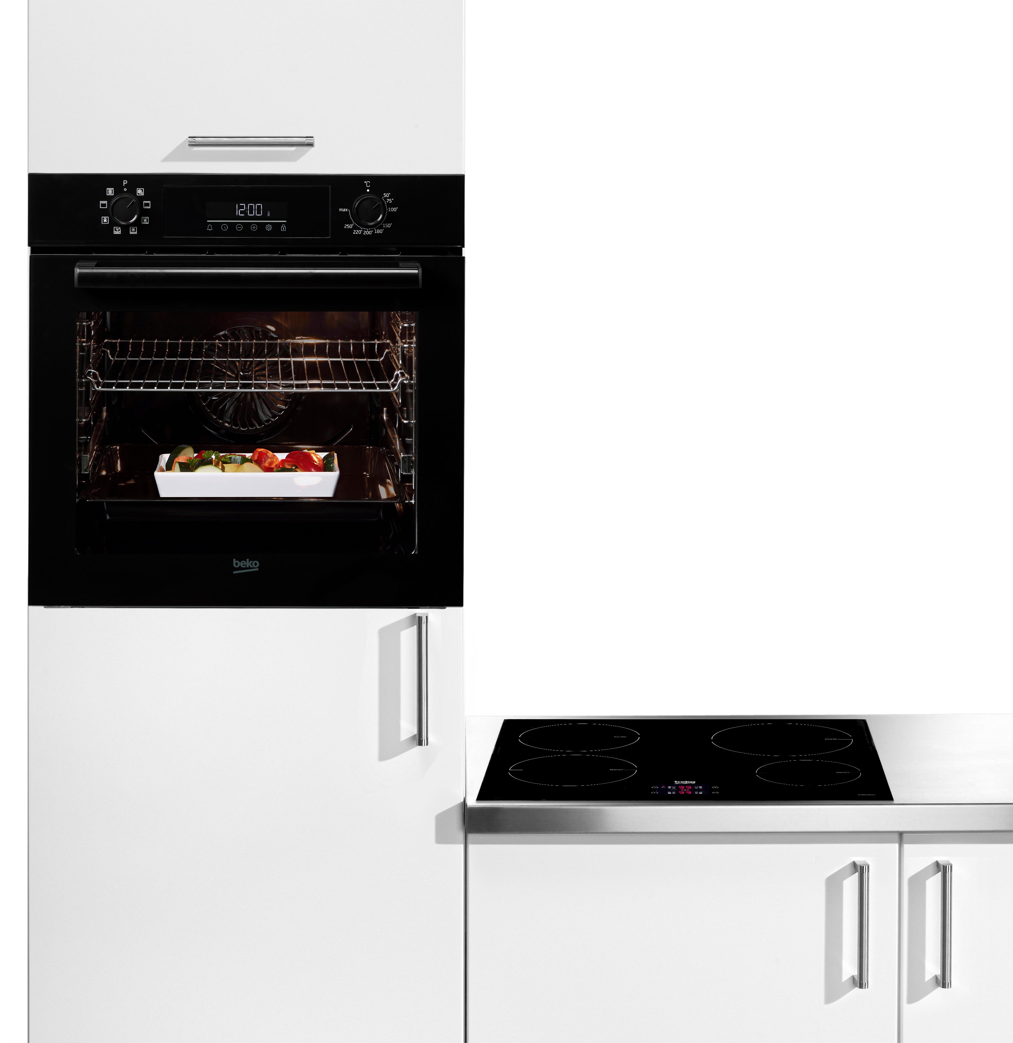 BEKO Elektro-Herd-Set BBSM11340B, mit 1-fach-Teleskopauszug, Gleichmäßige Heißluft für perfekte Ergebnisse dank Aeroperfect
