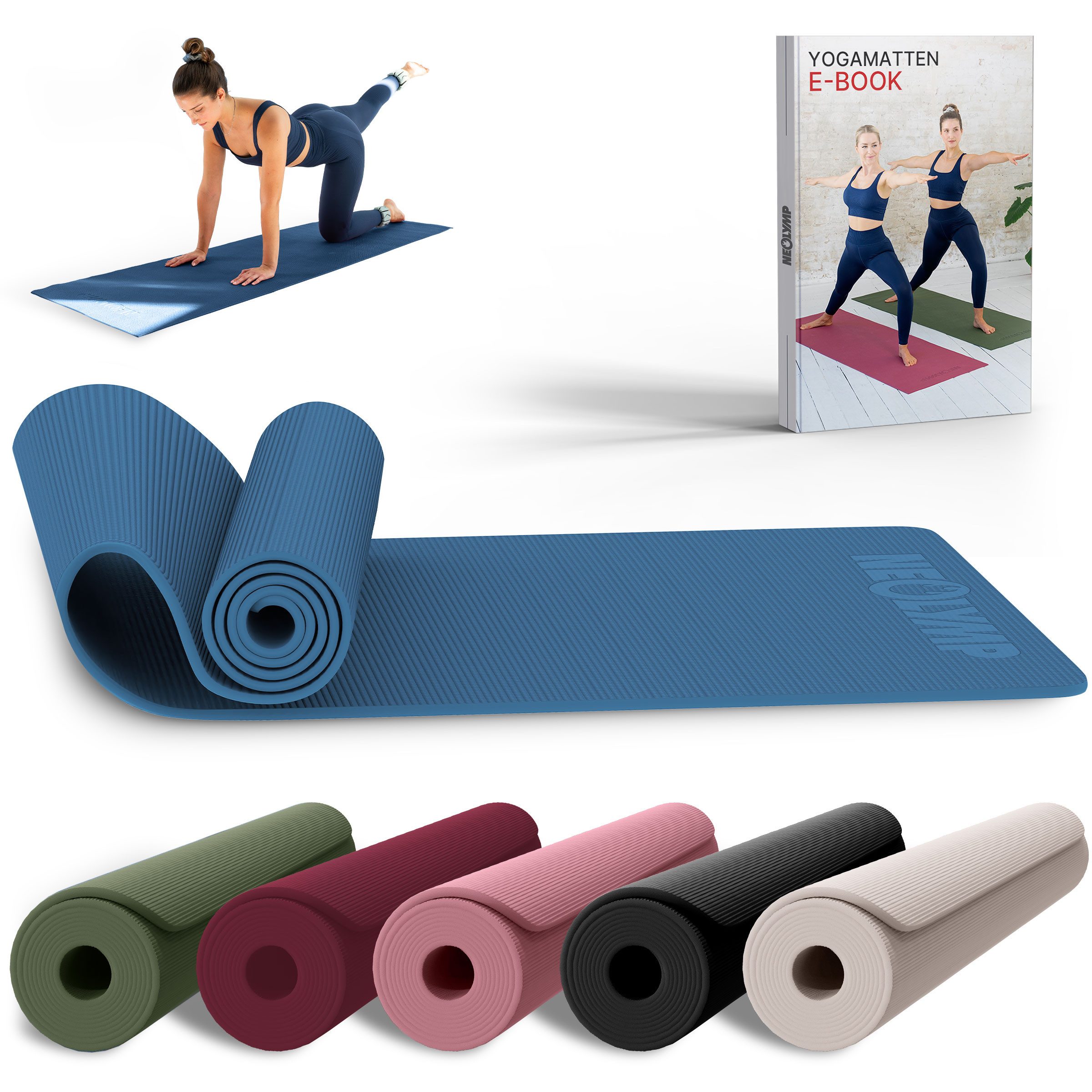 NEOLYMP Yogamatte Yogamatte rutschfest & gelenkschonend – Gelenkschonende Gymnastikmatte (Pilates Matte für Yoga, Workout – inkl. E-Book & Video Übungen), Fitnessmatte für Zuhause – 183x61cm Trainingsmatte aus PVC –Sportmatte