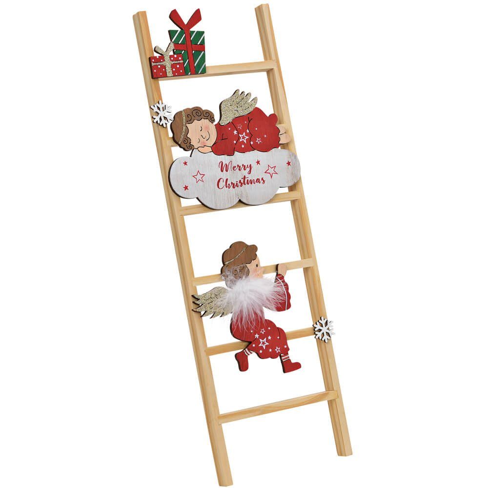 Dekofigur rot HOME Figur cm HOBBY matches21 Leiter & St) natur Weihnachtsdeko 45 (1 Engel auf