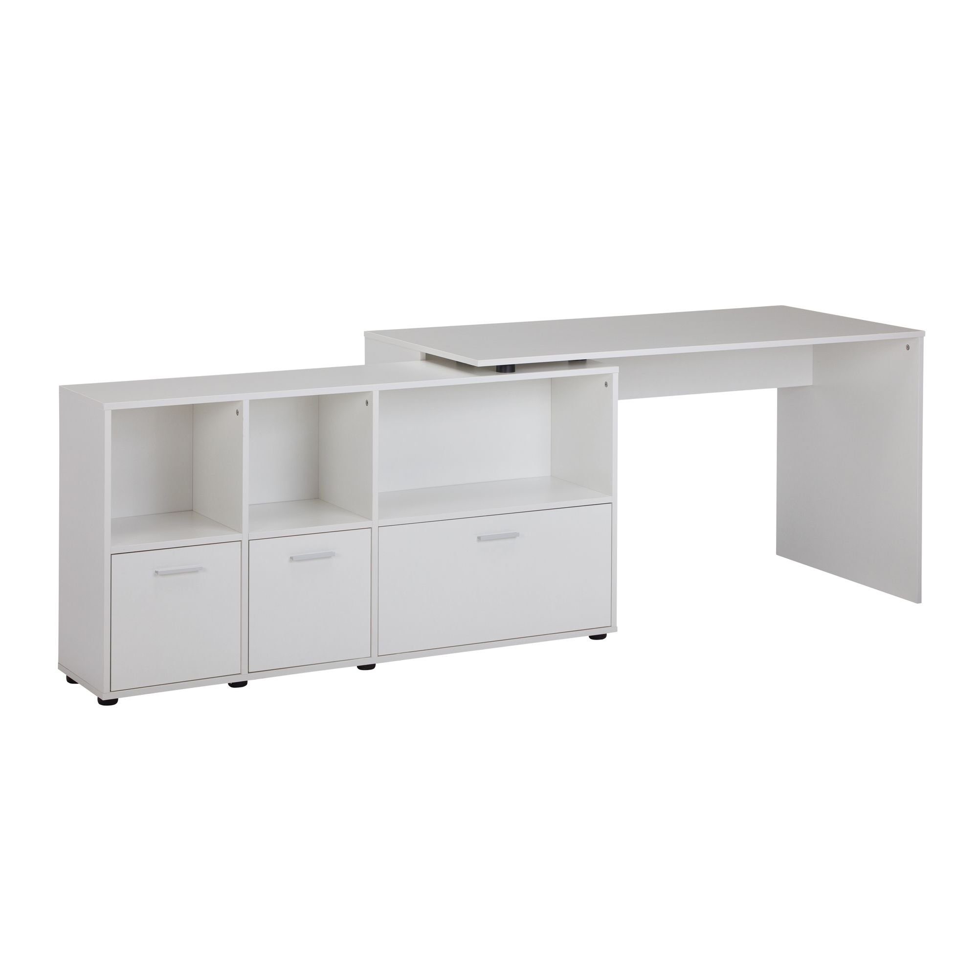 Wohnling Schreibtisch WL5.313 (Eckschreibtisch 136 cm 155,5 x Schreibtischkombi HomeOffice Bürotisch Sideboard, 75,5 Weiß), x