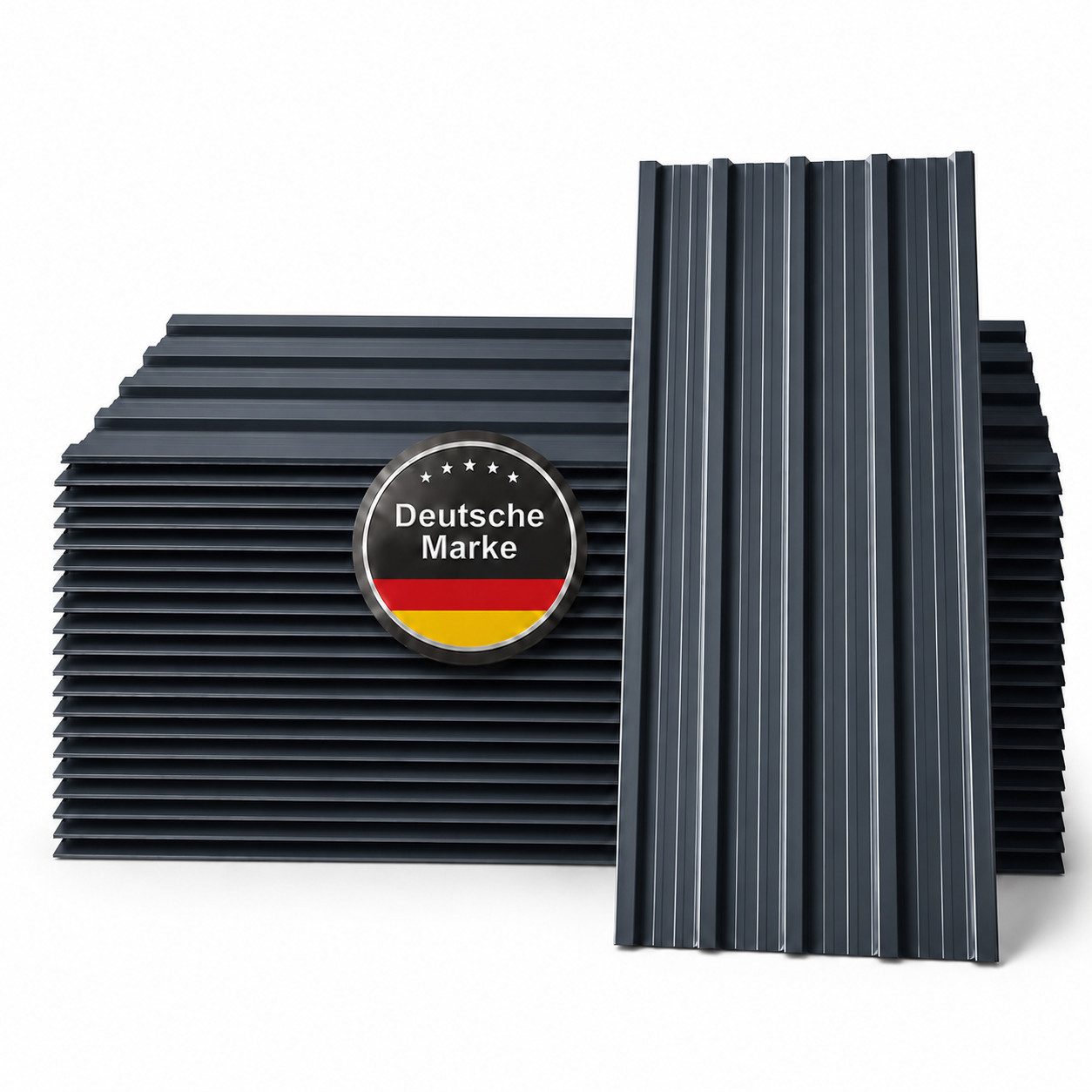 Albatros International Trapezblech 12er Set Trapezblech Dachplatten Anthrazit RAL 7016 1090 x 445 mm, verzinktes Metallblech, 109x44.5x0.23 mm (12er Set 6,89 m², inkl. Montagematerial) Verzinkt mit Schrauben, Unterlegscheiben und Abdeckkappen im Set