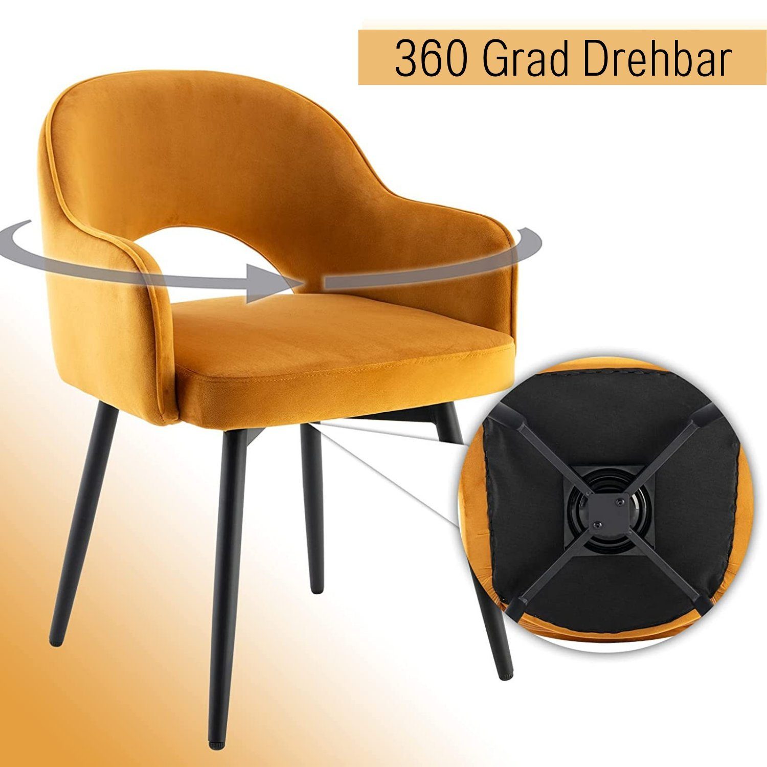 WAHSON OFFICE CHAIRS Esszimmerstuhl 2er Set Drehstuhl Samt Modern Küchenstühle Polsterstuhl