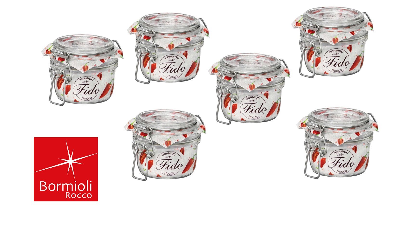 Bormiolo Rocco Vorratsglas 6 x Einmachglas Bügelglas mit Drahtbügel 125ml FIDO, (6-tlg)