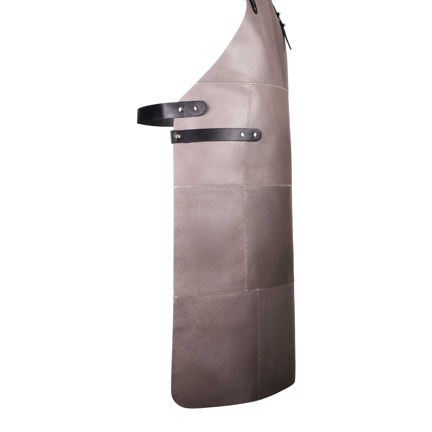Livorio Grillschürze Livorio Lederschürze aus 100% echtem Leder, grau beige, Kochschürze, Kellnerschürze
