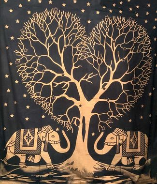 Wandteppich Tagesdecke Wandbehang Goldener Liebes Baum Elefant ca.200x230cm, KUNST UND MAGIE