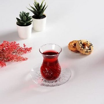 Pasabahce Teeglas Teeglas Set 12 Teilig 96992 mit Untertassen 132ml aus Glas transparent