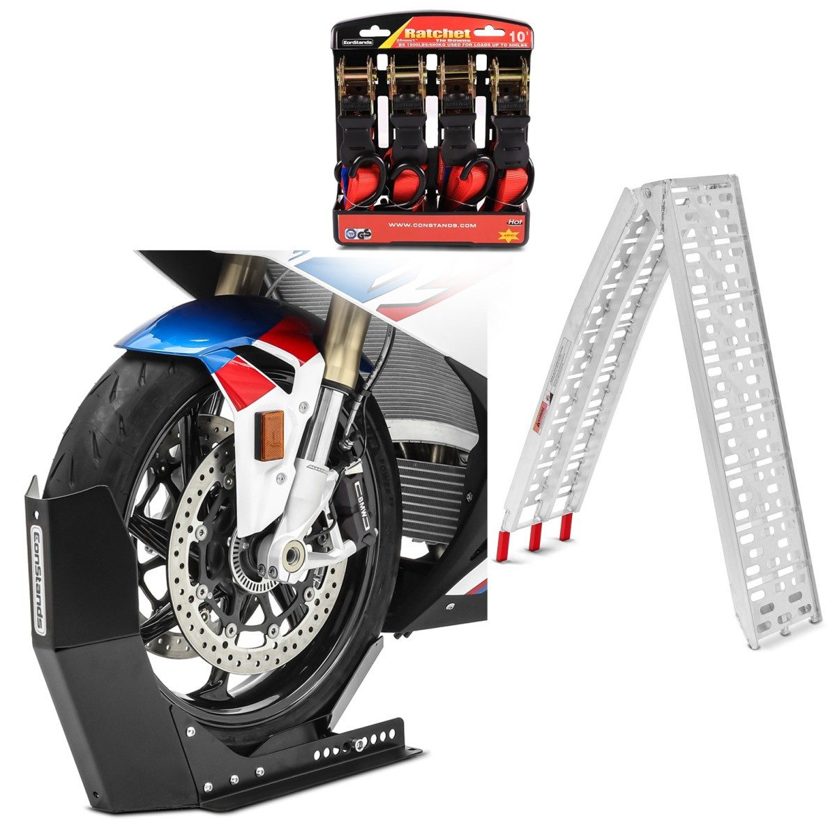 Motorradheber Set: Auffahrrampe Alu CS1 + Motorradwippe Easy Fix klappbar max. 340kg