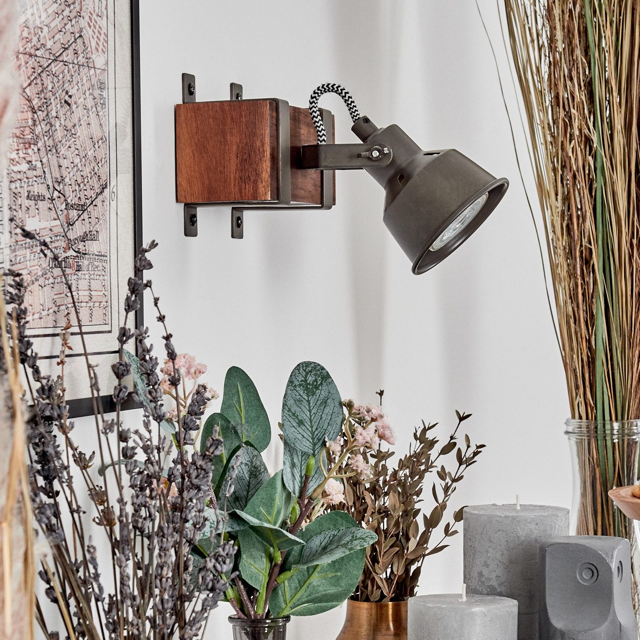 hofstein Wandleuchte Wandlampe aus Holz/Metall in günstig online kaufen