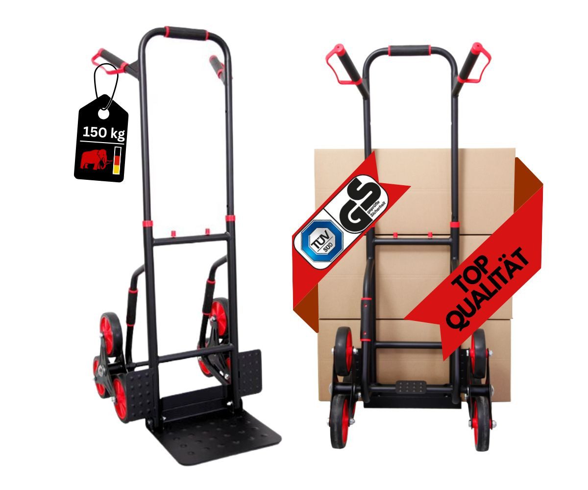 PROREGAL® Treppensackkarre TAURUS Traglast 150-250kg Stahlrahmen ergonomische Griffe Gummiräder, Stabile Sackkarre Transportkarre Staplerkarre hohe Traglast