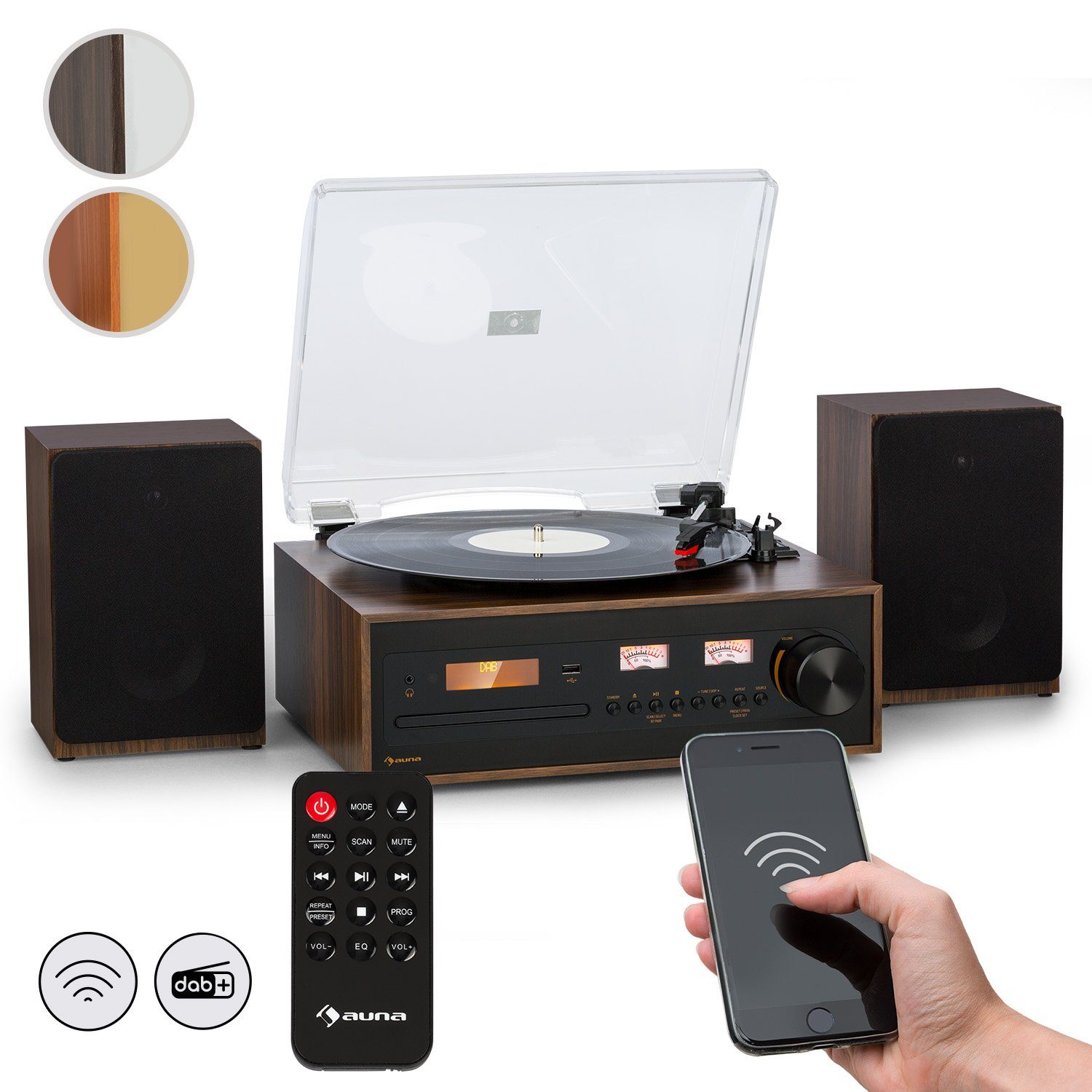 Auna Oxford SE Stereoanlage (DAB+ und FM Radiotuner, 20 W, Bluetooth Stereon DAB FM Vinyl CD Player Schwarz)