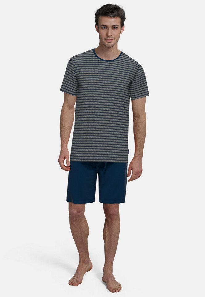 TOM TAILOR Shorty Longford (2 tlg) Streifendesign, Kurzarm, Rundhalsausschnitt, kurze Hose, Baumwollmix