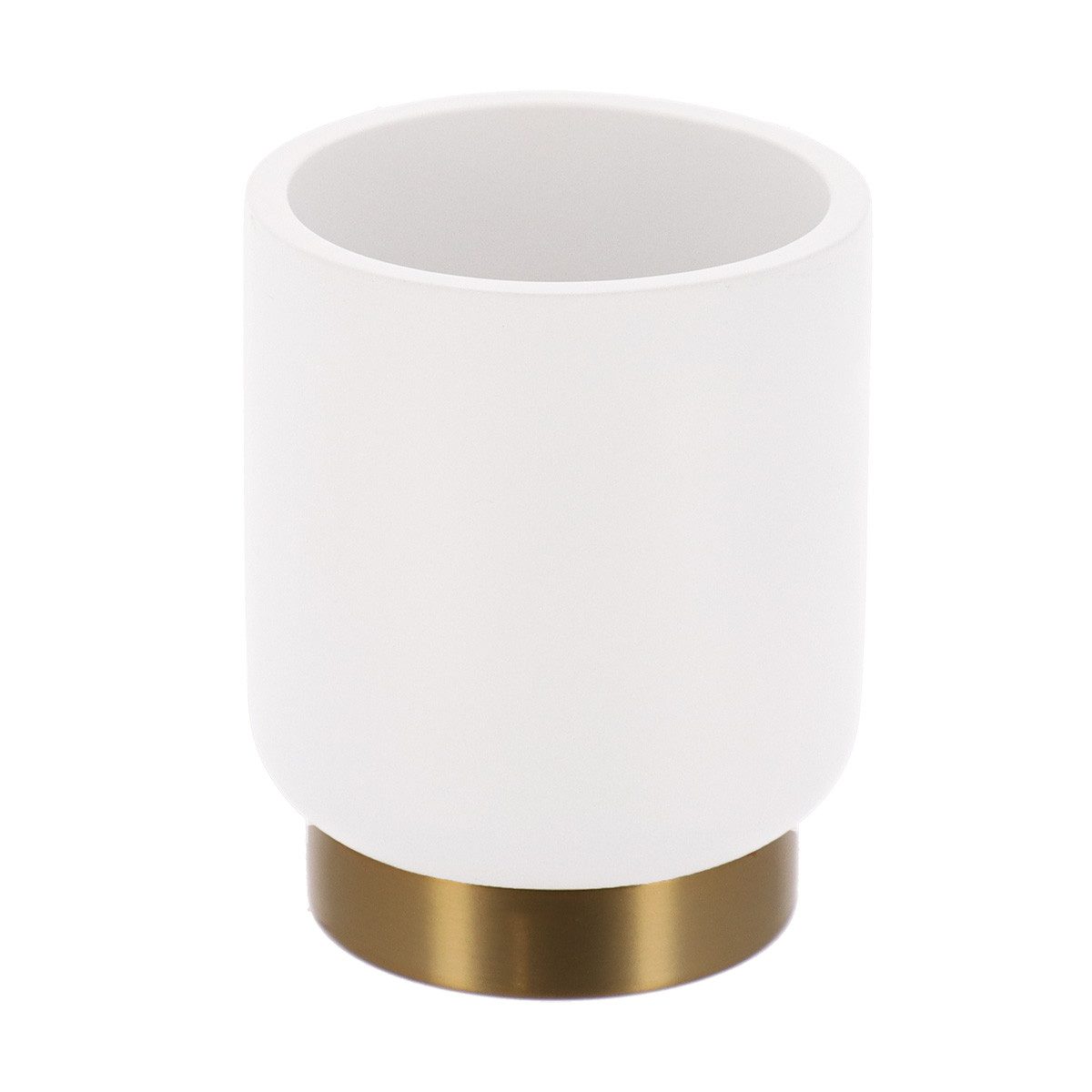 LikeKa Badaccessoire-Set Weiss Matt Gold Seifenspender Toilettenbürste Kosmetikeimer