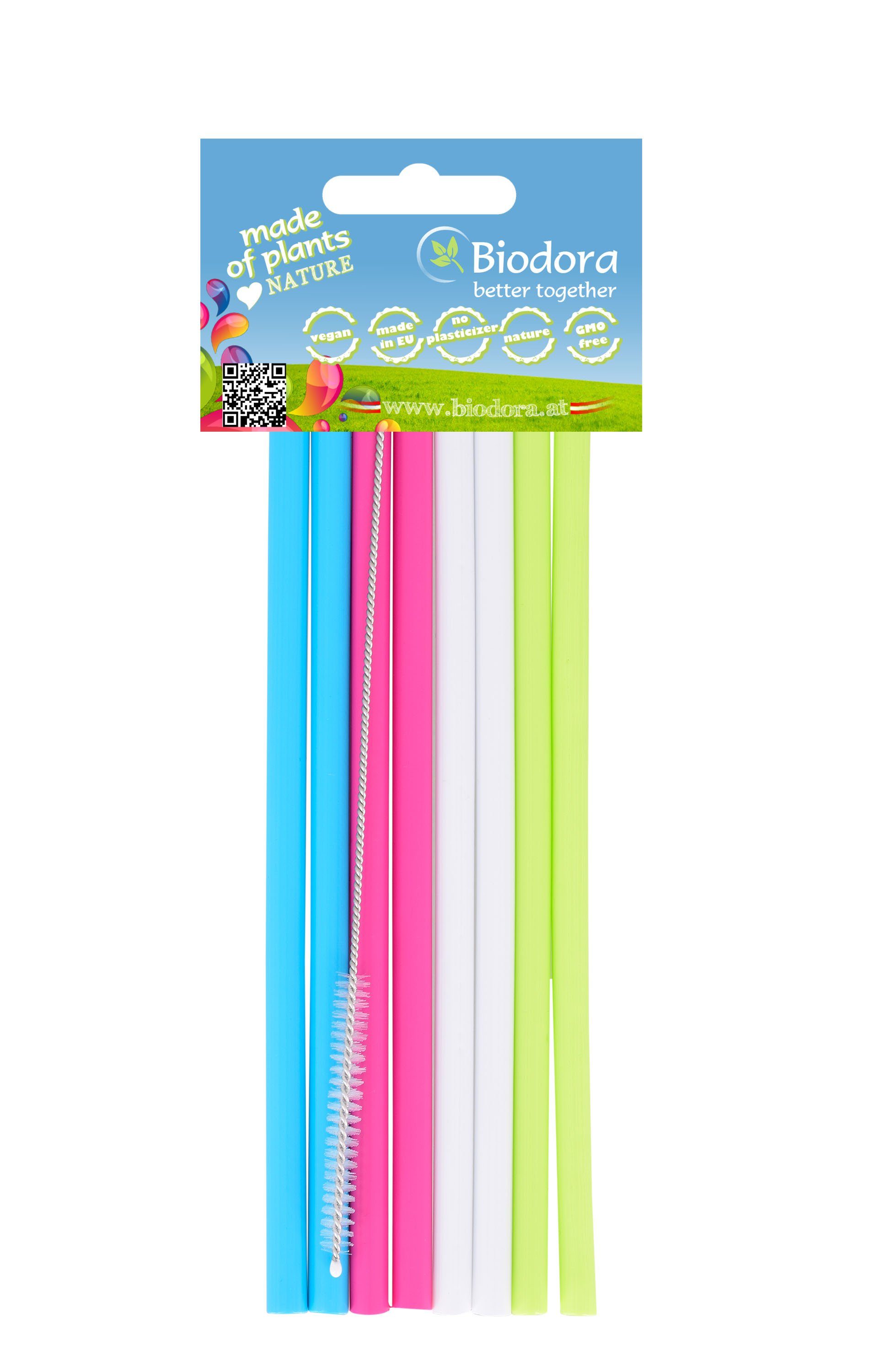 Biodora Trinkhalme Biodora Trinkhalme 8er-Set – Wiederverwendbar inkl. Reinigungsbürste, (8 farbenfrohe Trinkhalme inklusive einer passgenauen Reinigungsbürste), Länge: 200 mm, Durchmesser: Ø 5 mm