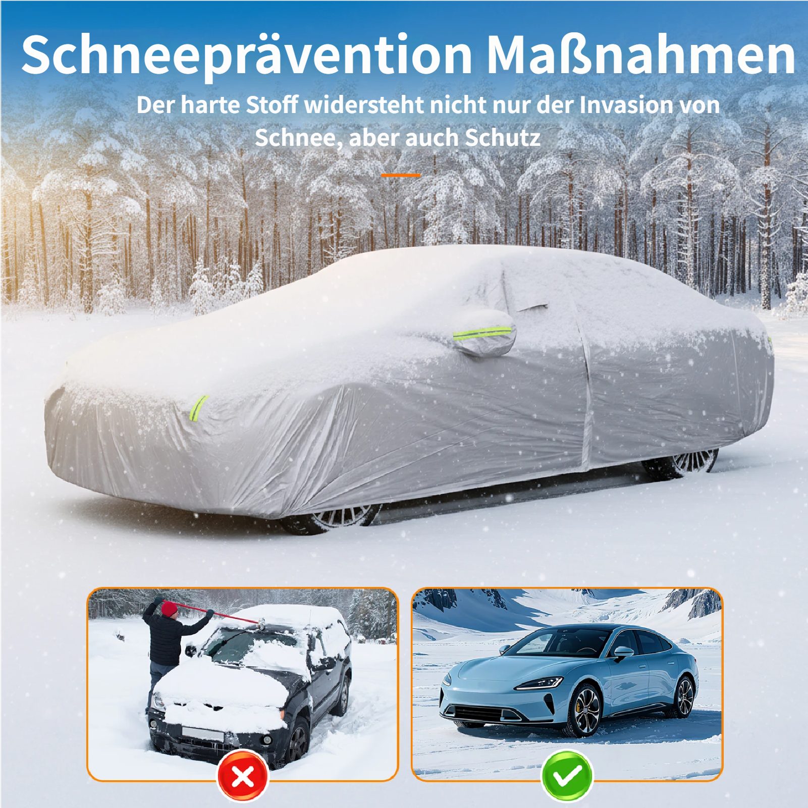 Rutaqian Autosonnenschutz Frontscheibenabdeckung, Autoabdeckung,Winter Faltgarage Universal, 190 x 495 cm, (Auto Scheibenabdeckung Windschutzscheibe Abdeckung, 1-St., Mit reflektierenden Streifen verdicken Hagel Decke, Belüftungslöchern), für die Windschutzscheibe gegen Schnee, EIS, Frost, Staub, Sonne