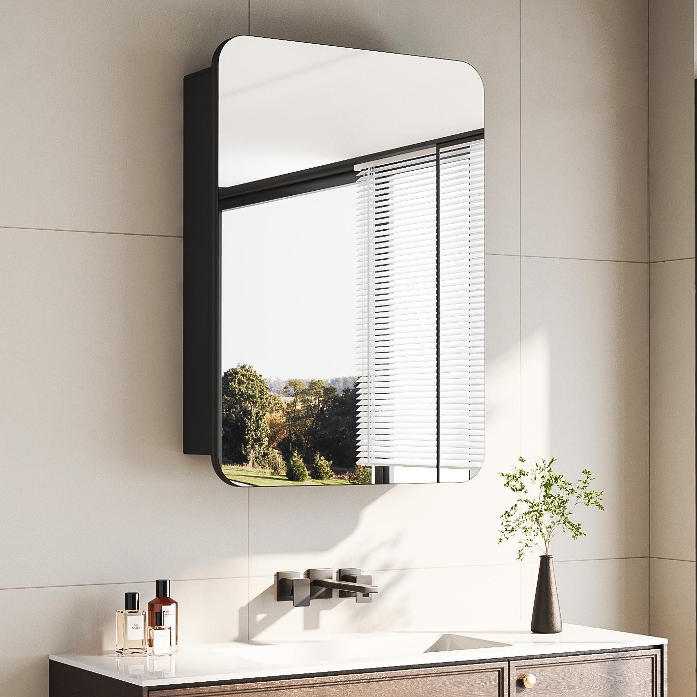 Hopibath Badezimmerspiegelschrank Aluminium Spiegelschrank Schwarz 1 türig günstig online kaufen
