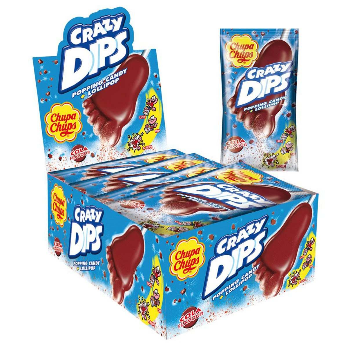 Chupa Chups Süßigkeit, Chupa Chups Crazy Dips Lutscher mit Colageschmack 14g 24er Pack