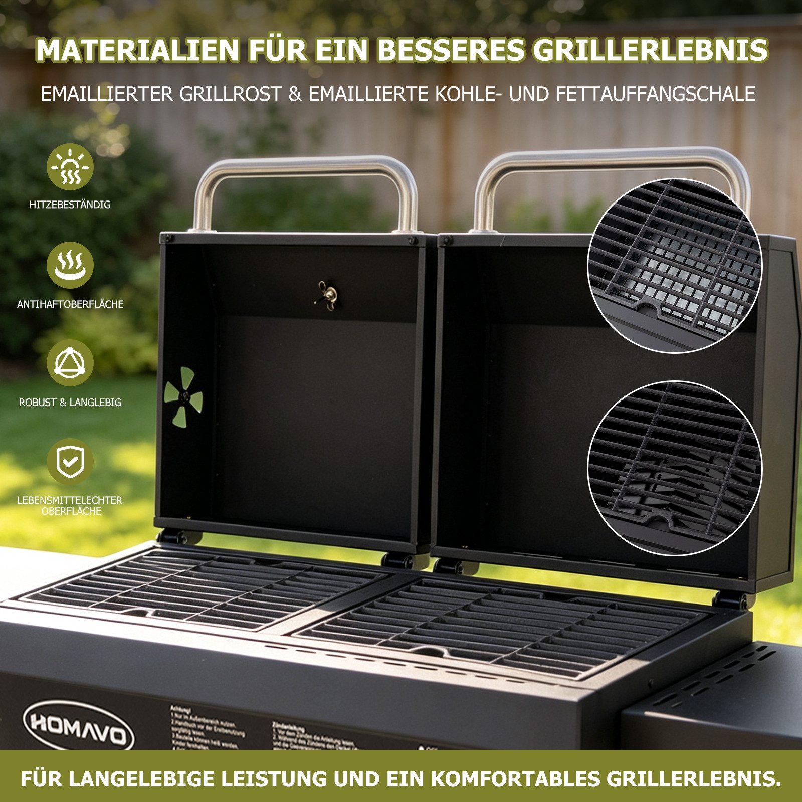HOMAVO Gasgrill 2-in-1 Gas- & Holzkohlegrill, BxTxH: 130×43×92,8 cm, inkl. Flaschenöffner + Haken + Montagewerkzeugsatz