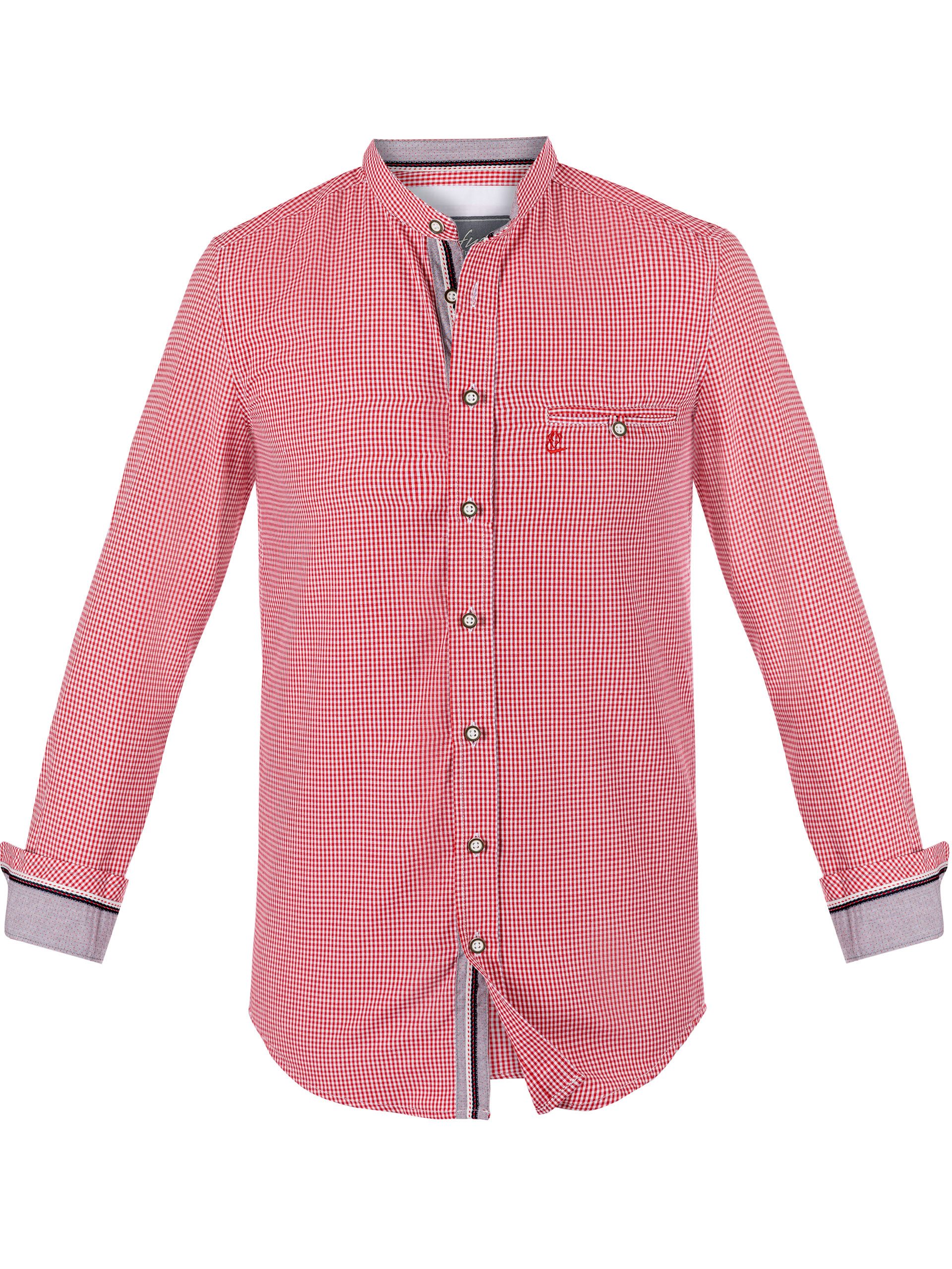FUCHS Trachtenhemd Trachtenhemd Herren Rot Slim Fit Wiesn Stehkragen Trachtenmode (1-tlg)