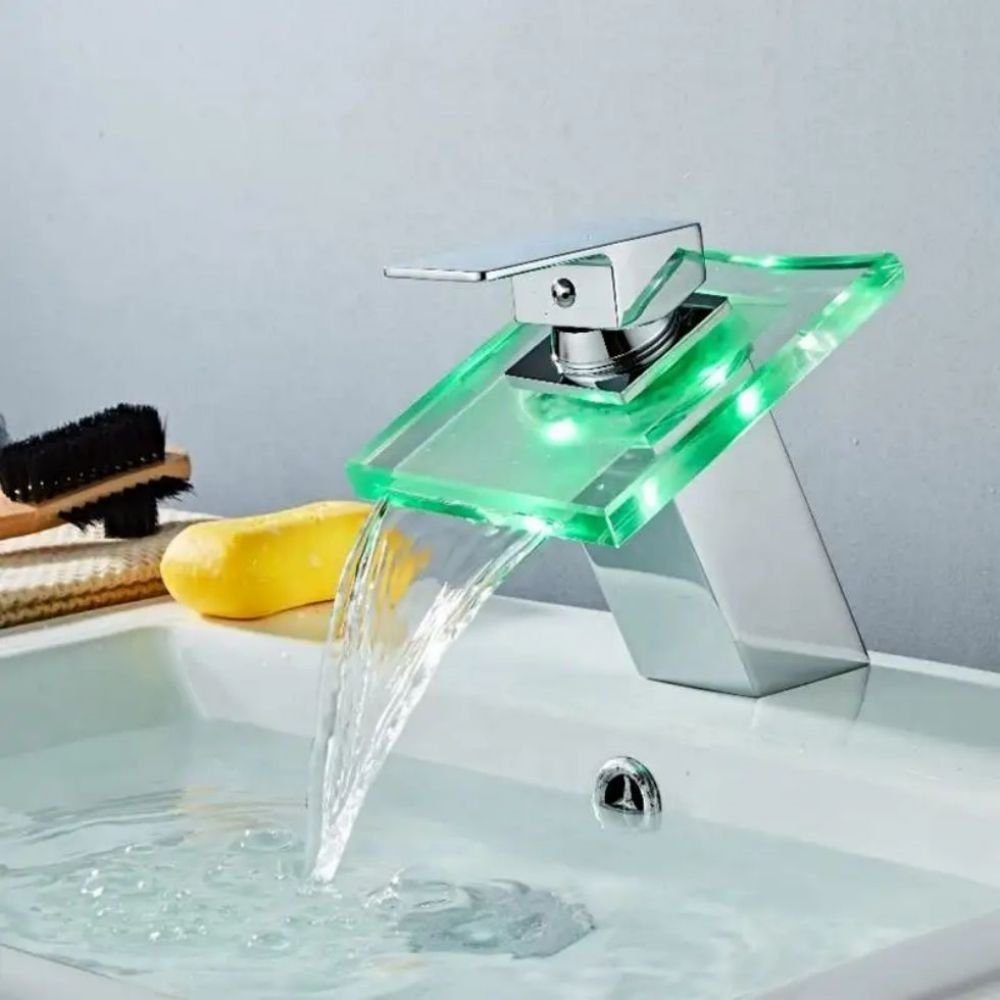 RGB warten Wasserhahn, und Einzigartig Wasserhahn Beleuchteter Wasserfall reinigen zu leicht Küchenarmatur Wasserhahn gestalteter LED Lamon Glas Waschtisch zu