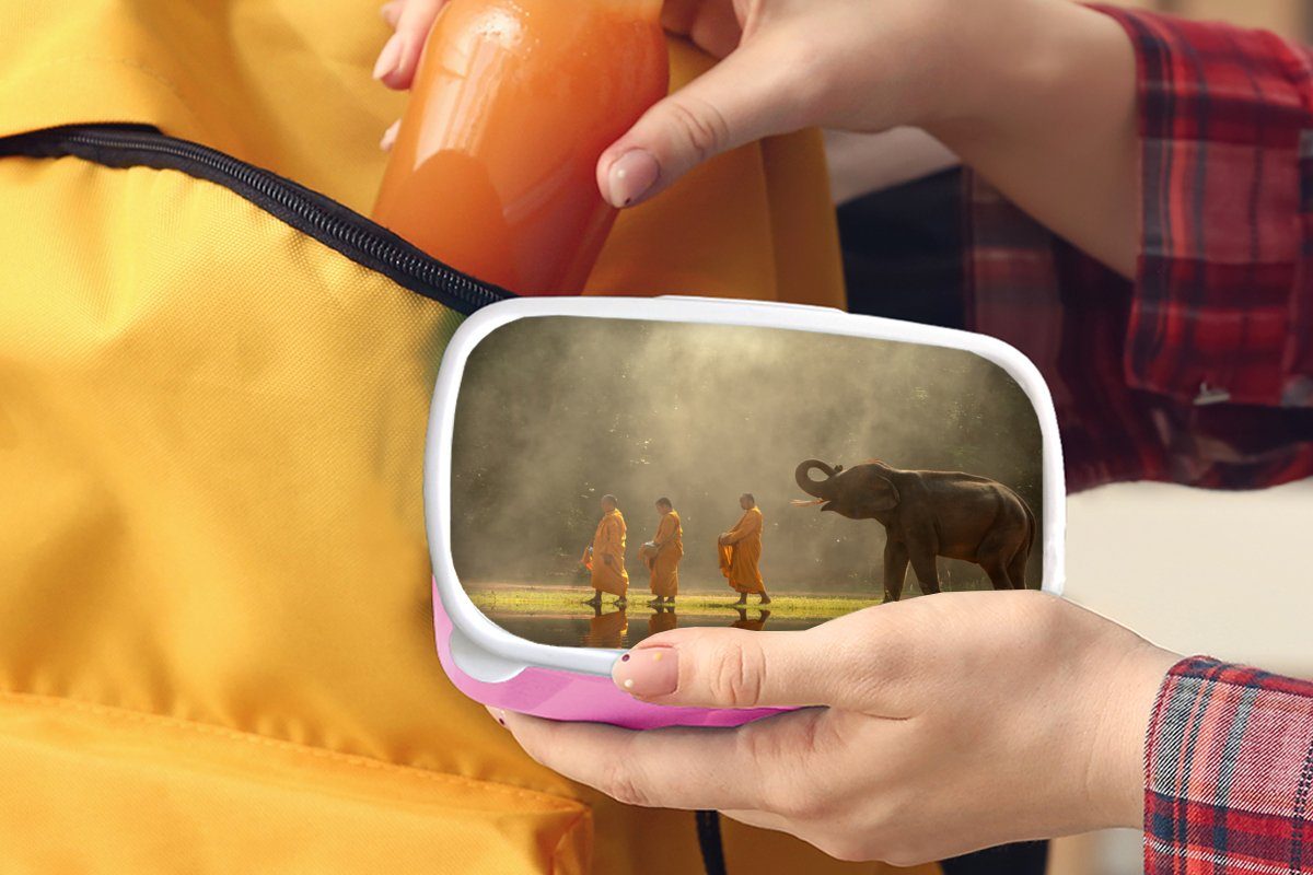 MuchoWow Lunchbox Elefant - Kunststoff, rosa (2-tlg), für Erwachsene, - Mädchen, Kunststoff Wasser Tiere Natur, Brotbox Brotdose - Snackbox, Kinder