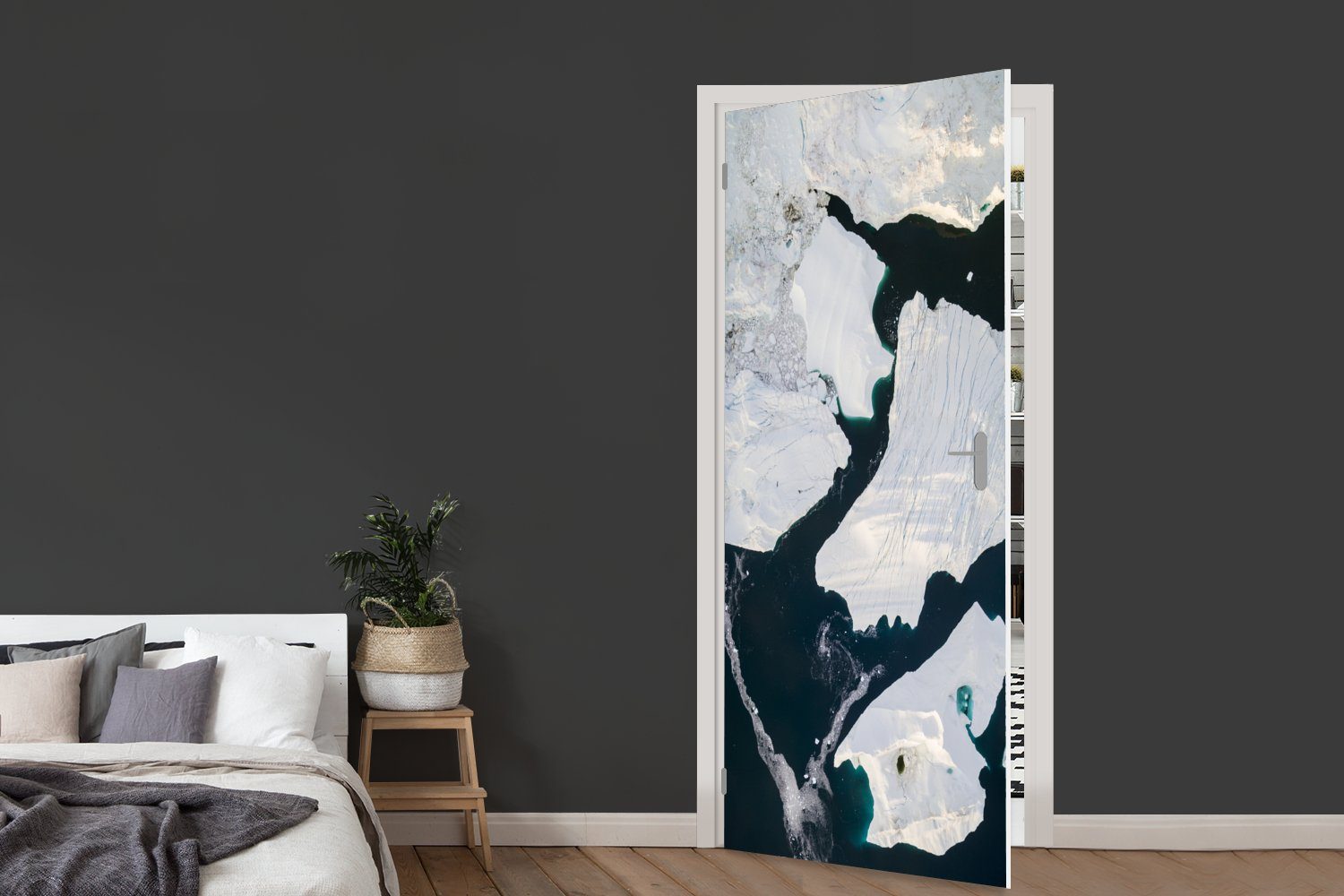 MuchoWow Türtapete Eisschollen im aus cm der St), (1 Grönland 75x205 für Tür, Matt, Fototapete bedruckt, Türaufkleber, vor Vogelperspektive, Wasser
