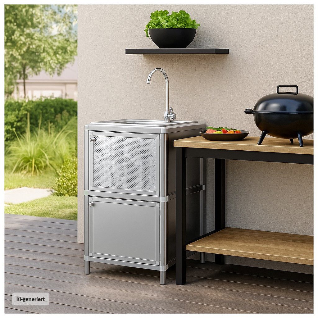 HTI-Living Küchenspüle Spüle mit Unterschrank für Outdoorküche Silber, 46/41 cm, (Stück, 1 St., 1 Outdoorspüle), für Garten und Camping mit Edelstahl-Armatur