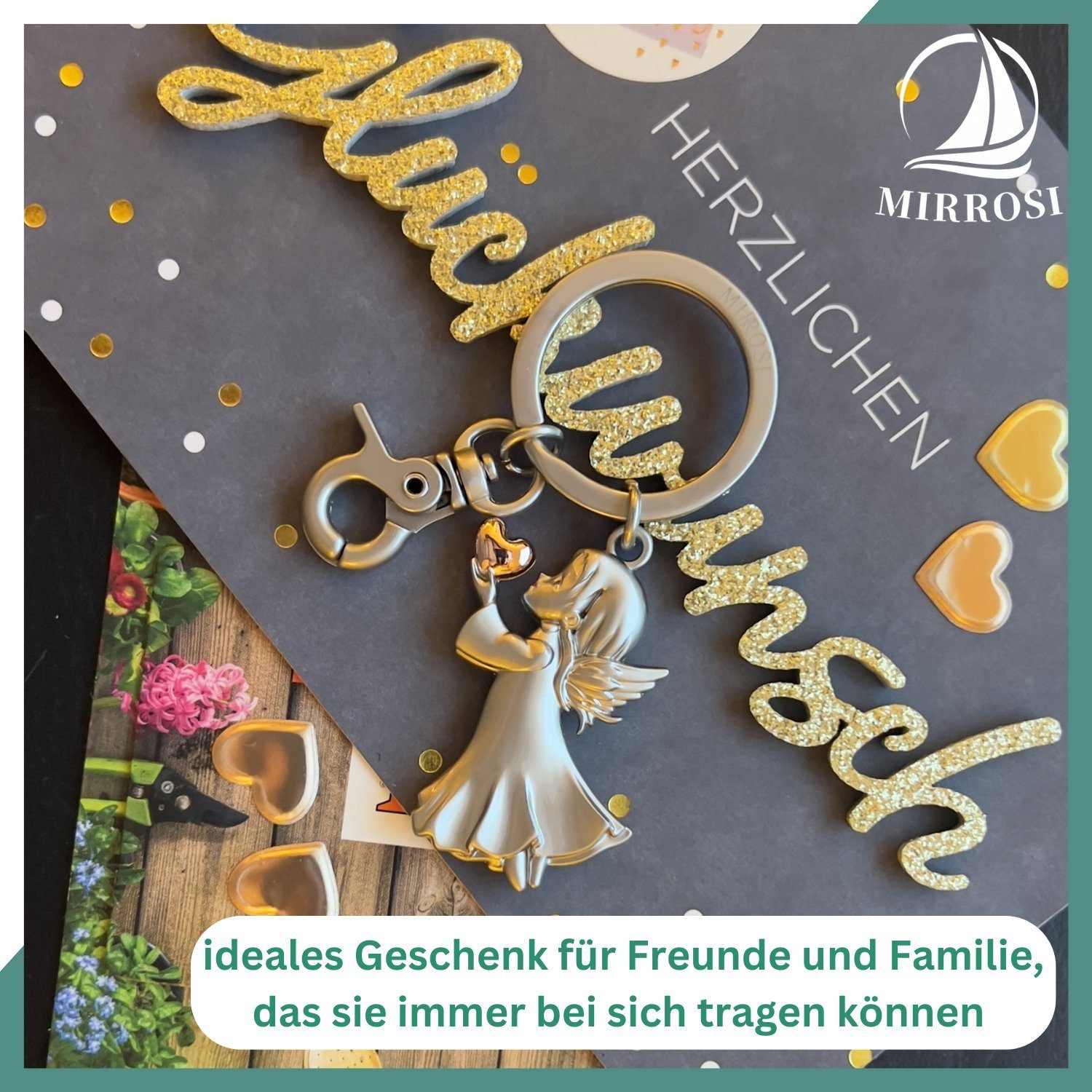 MIRROSI Schlüsselanhänger Schutzengel Engel "Angela"mit Herzchen, Glückbringer, Auto (Geschenk für Freunden,Familie), mit praktischem Karabinerhaken – Bild 4 von 5