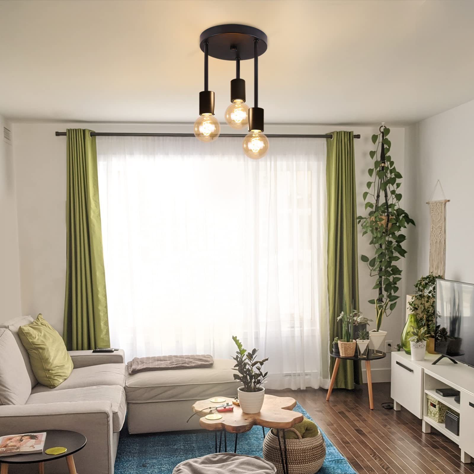 ZMH LED Deckenleuchte Schwarz - Hängend 3 Flammig Deckenstrahler E27 für Esszimmer Küche, Bevorzugt Material, LED fest integriert, Industrial Deckenspots mit 3  – Bild 3 von 5