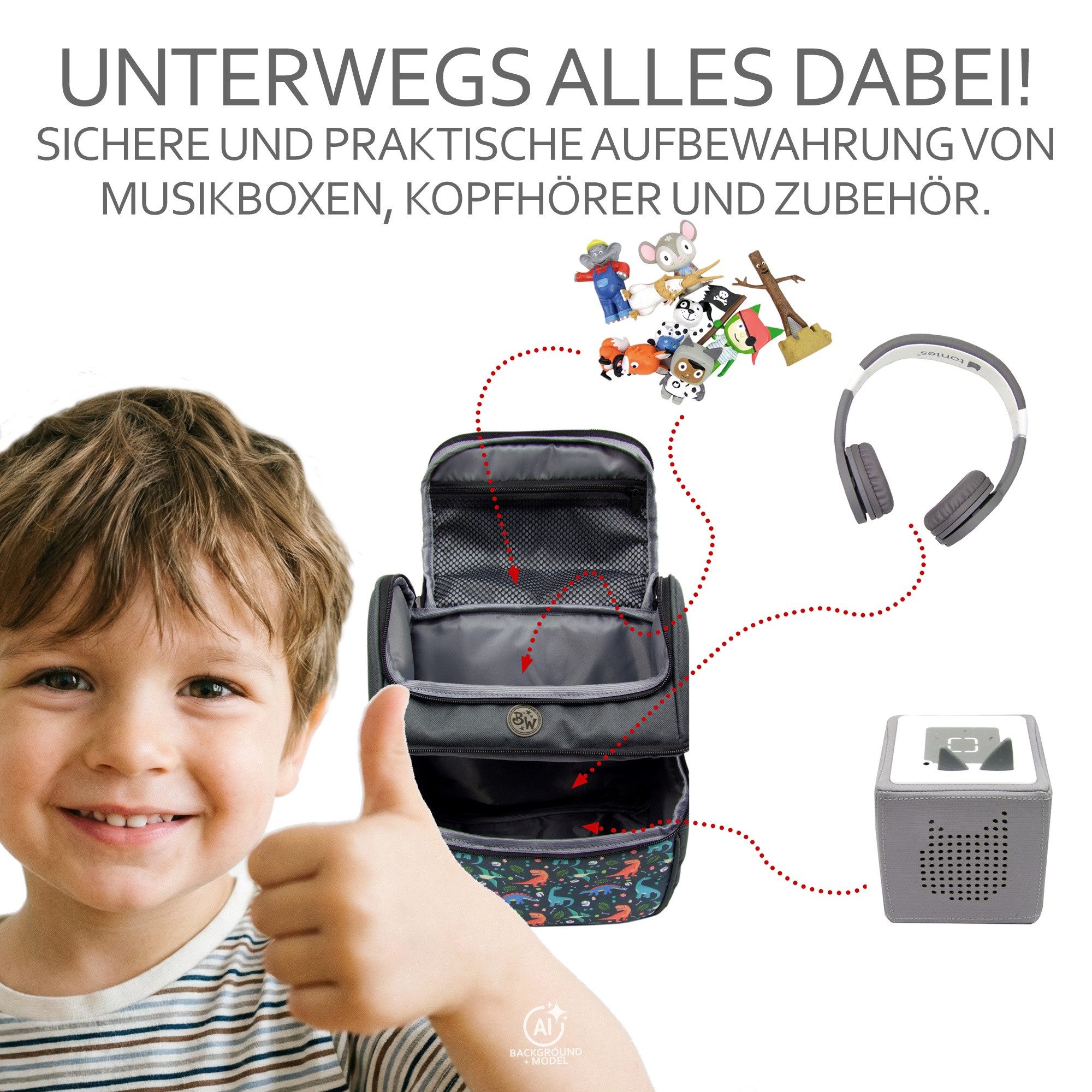 BambiniWelt by Rafael K. Aufbewahrungstasche Kinderrucksack Tasche für Hörwürfel z.B. Toniebox und Tigerbox