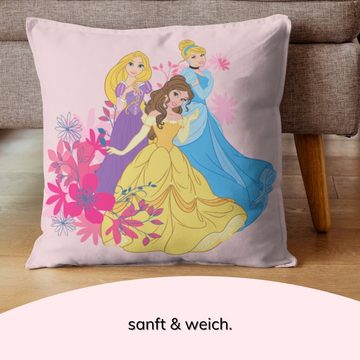 MTOnlinehandel Dekokissen Prinzessin Kissen Disney Belle, Rapunzel & Cindarella 40x40cm, ideal für Kinderbetten, Sofas oder Leseecken, passend zur Bettwäsche