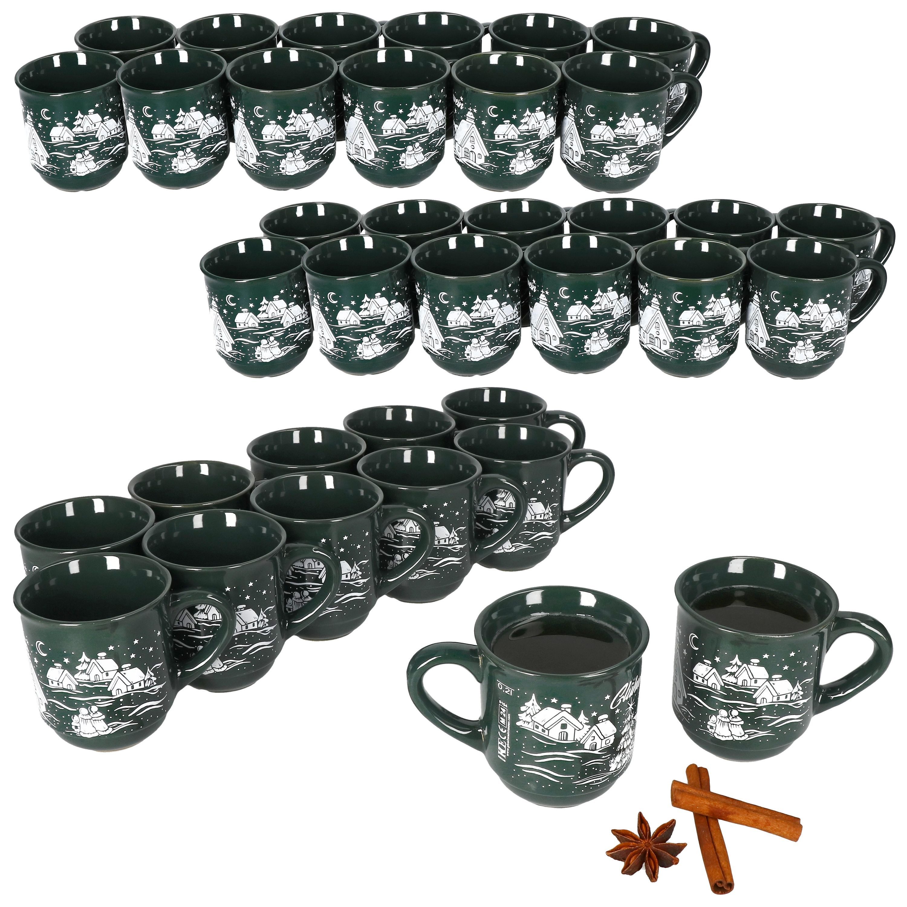 MamboCat Tasse 6x Кухоль глінтвейну 0,2L grün Weihnachtslandschaft Glühweintassen, Keramik, Weihnachtsgeschirr, Weihnachten, geeicht, Weihnachtsmarkt