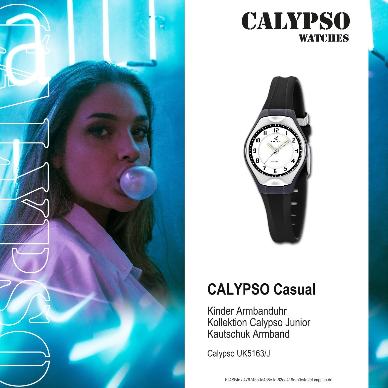 Casual Uhr Armbanduhr Kinder Kunststoffband, CALYPSO K5163/J rund, Kinder WATCHES schwarz, Calypso Quarzuhr Kautschukarmband