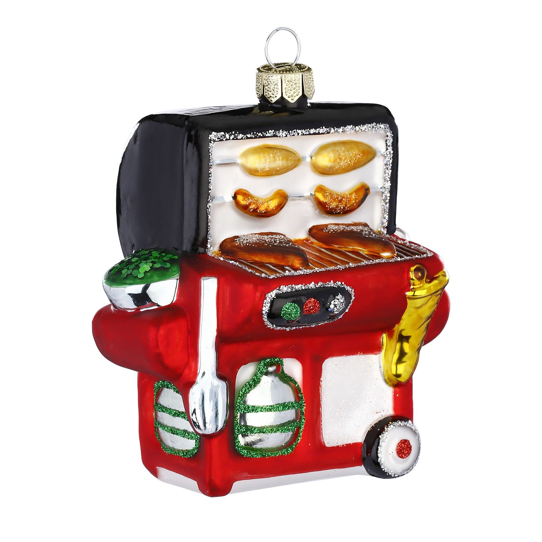 Holly & Jolly Christbaumschmuck, Christbaumschmuck Glas BBQ Gasgrill 9cm rot