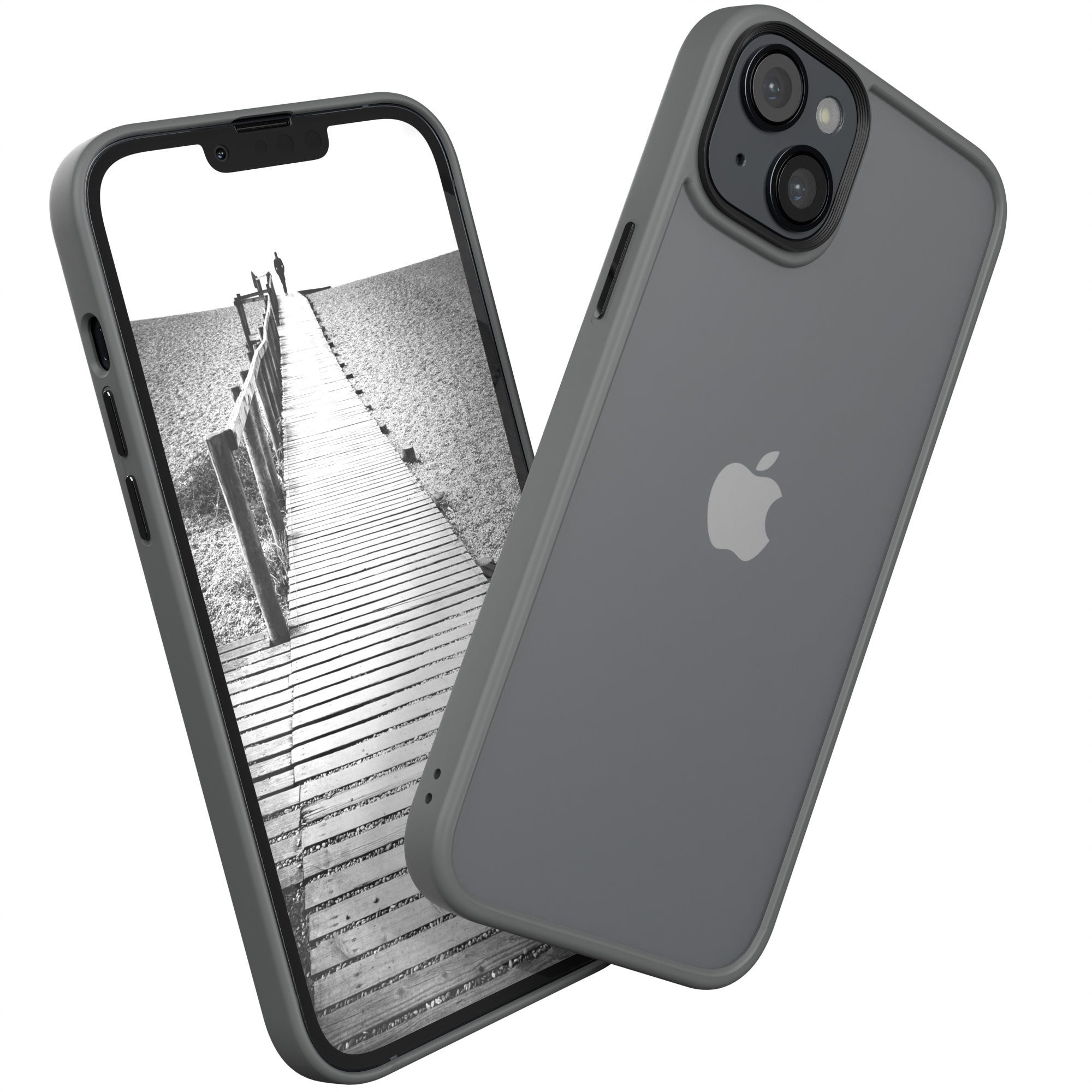 EAZY CASE Handyhülle Outdoor Case für Apple iPhone 14 Plus 6,7 Zoll, Hybrid Case mit Aufprallschutz Transparent kratzfest Back Cover Grau