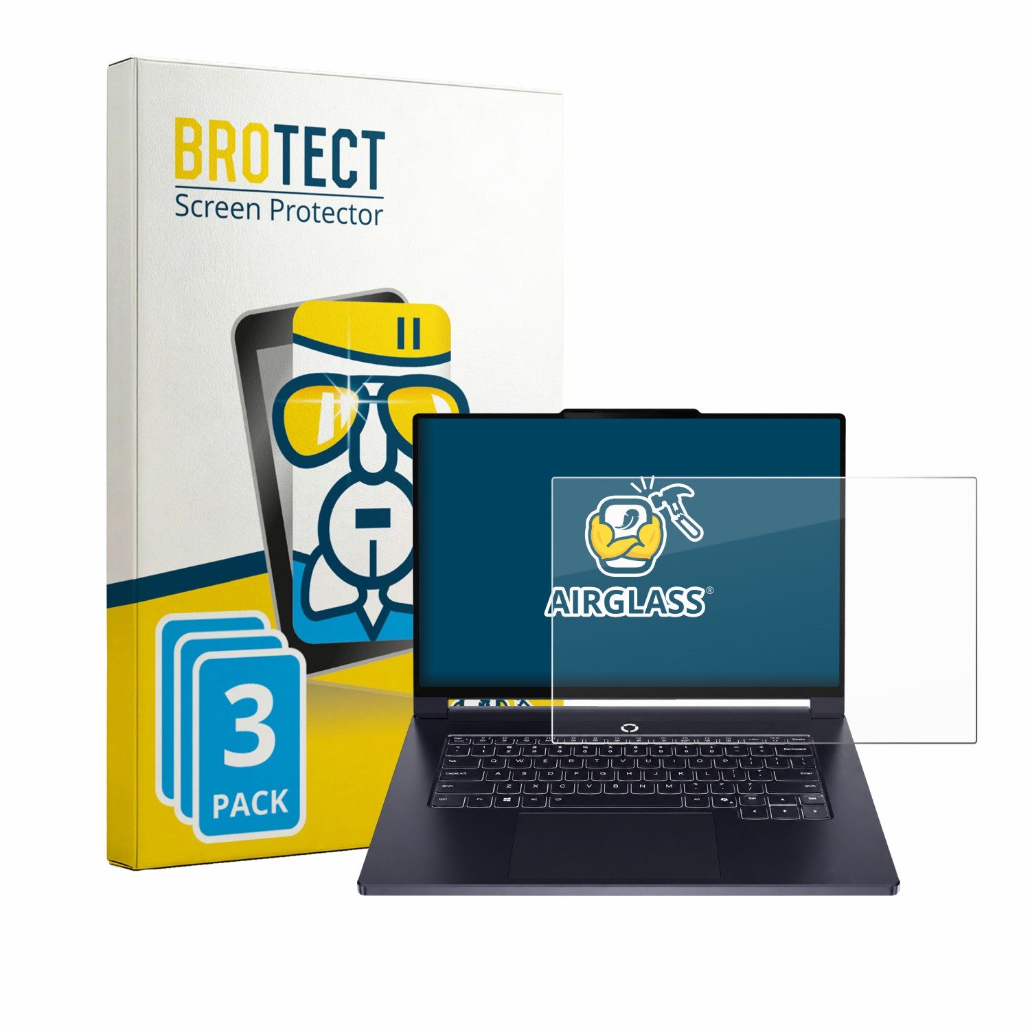 BROTECT Displayschutzglas Folie für Lenovo Legion 7a Gen 11 15", 3 Stück, Schutzfolie Glas Panzer Display Schutz klar