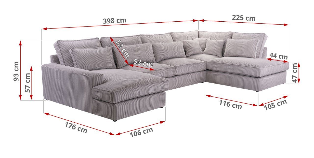 MKS MÖBEL Ecksofa lose Design Form Grau modern U, - U Kissen, Couch, Lincoln CANES