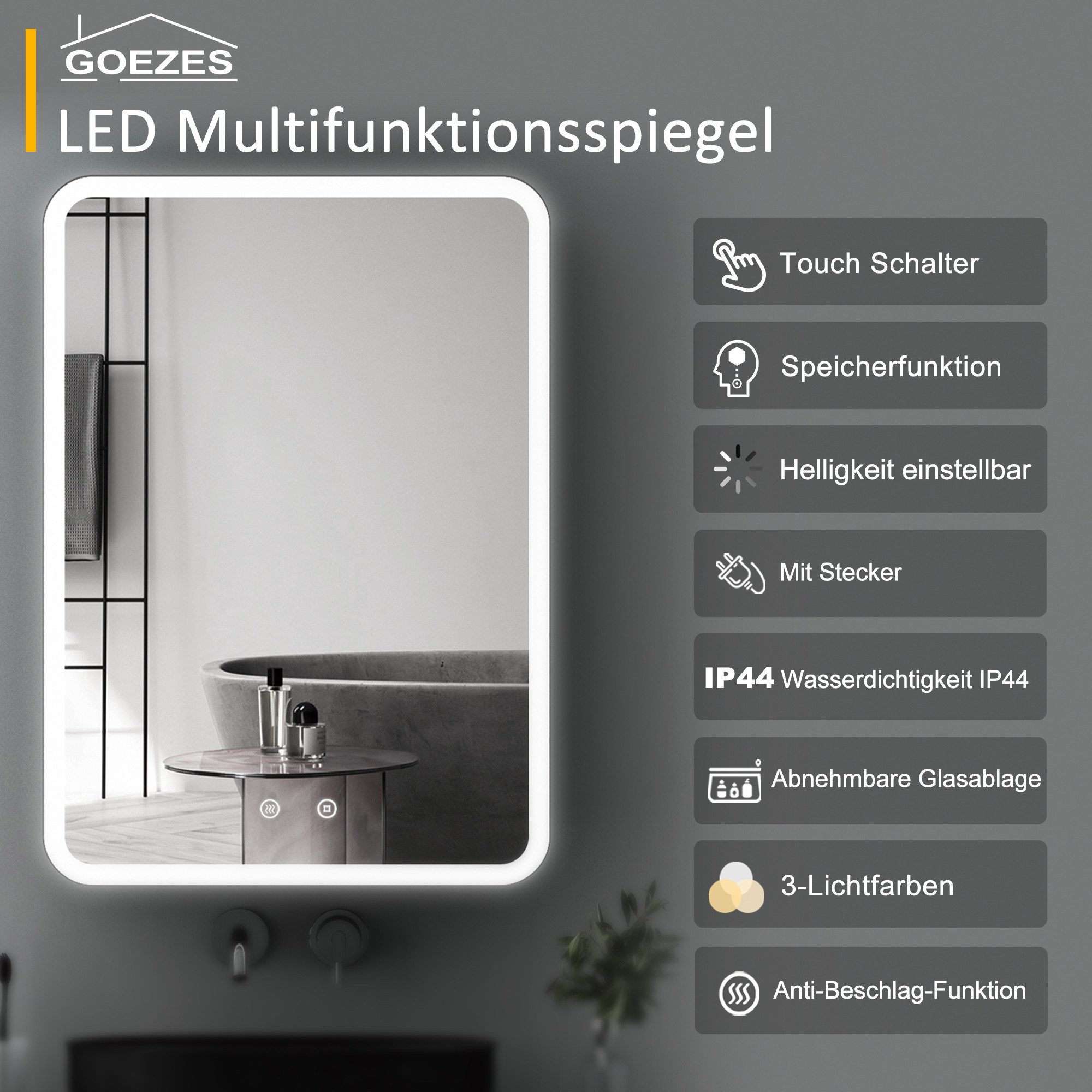 WDWRITTI Spiegelschrank mit beleuchtung 3Lichtmodi Dimmbar Badezimmerspiege günstig online kaufen