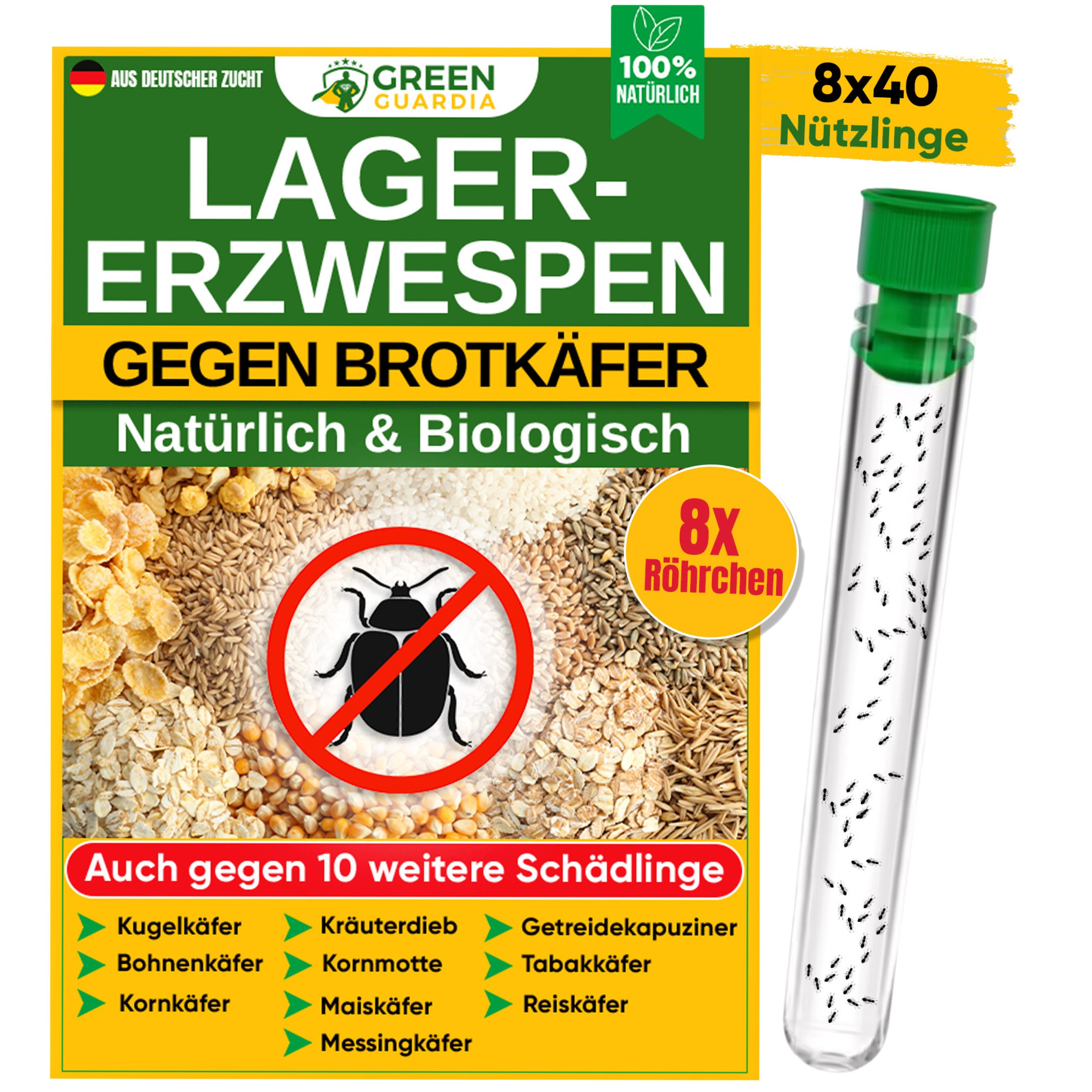 Insektenvernichter Lagererzwespen gegen Brotkäfer, Tabakkäfer, Kugelkäfer, Messingkäfer
