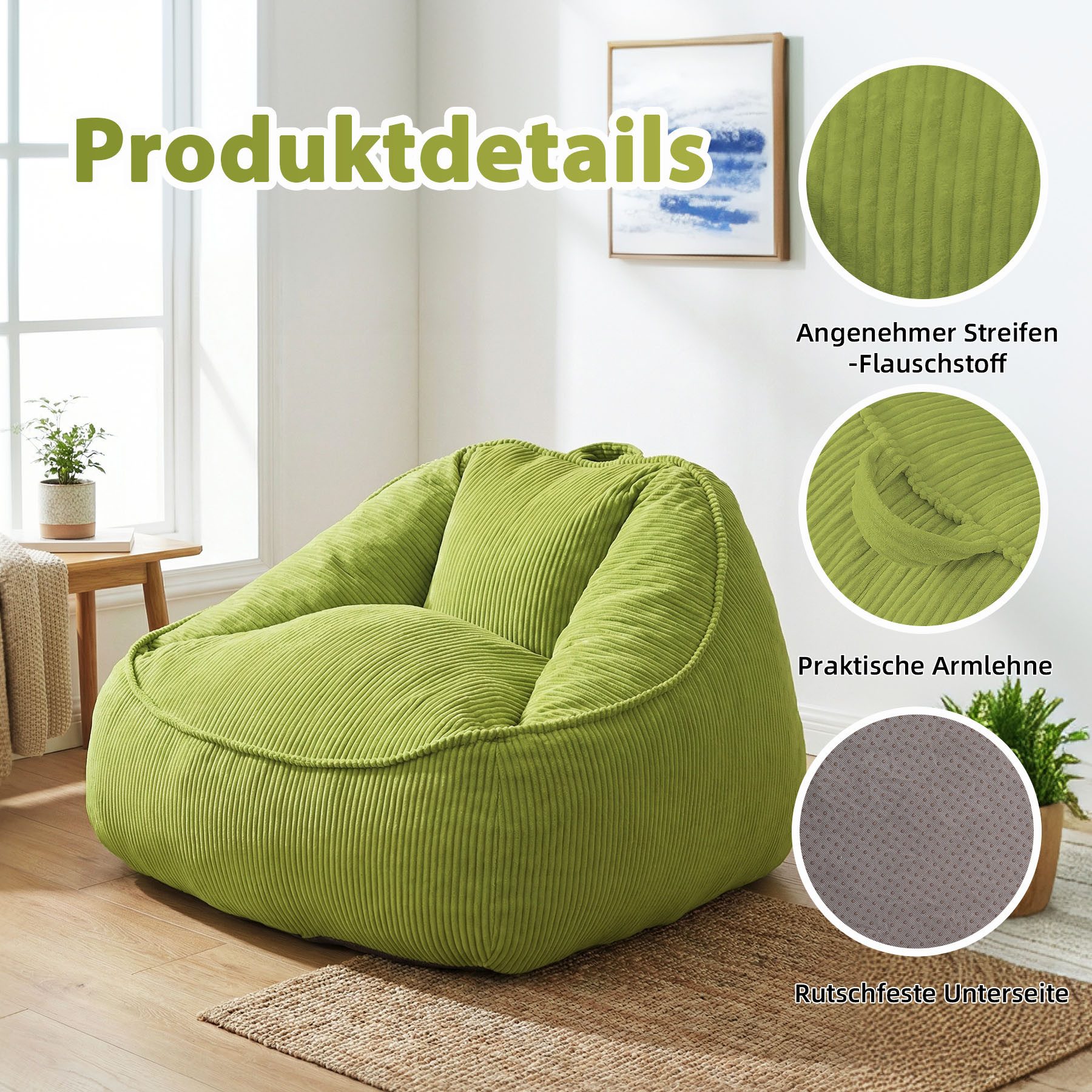 HomeMiYN Sitzsack Weicher Riesen Sitzsack aus Cord – Sessel fürs Wohnzimmer „Birne“ – Bild 3 von 5