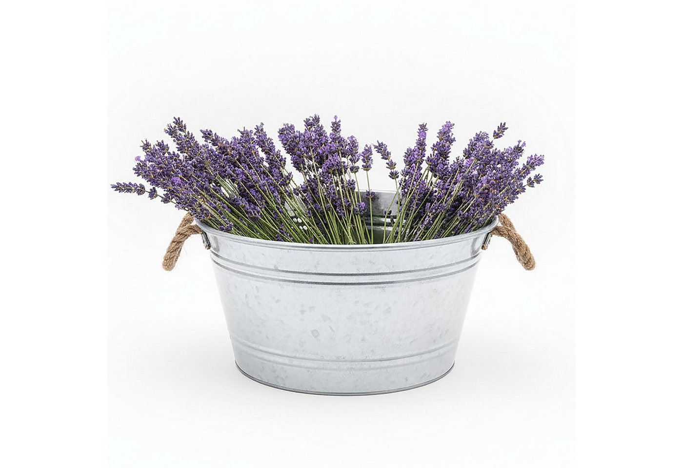 Spetebo Pflanzschale Zinkwanne mit Griffen aus Jutekordel (25 L, 1 St., rund), Metall Blumenschale silber verzinkt, 45 x 22 cm