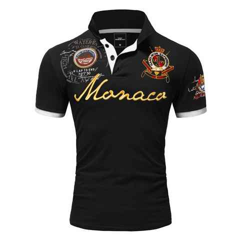 Amaci&Sons Poloshirt Monaco 2.0 Poloshirt mit Stickerei Herren Basic Kontrast Monaco Stickerei Kurzarm Polohemd T-Shirt