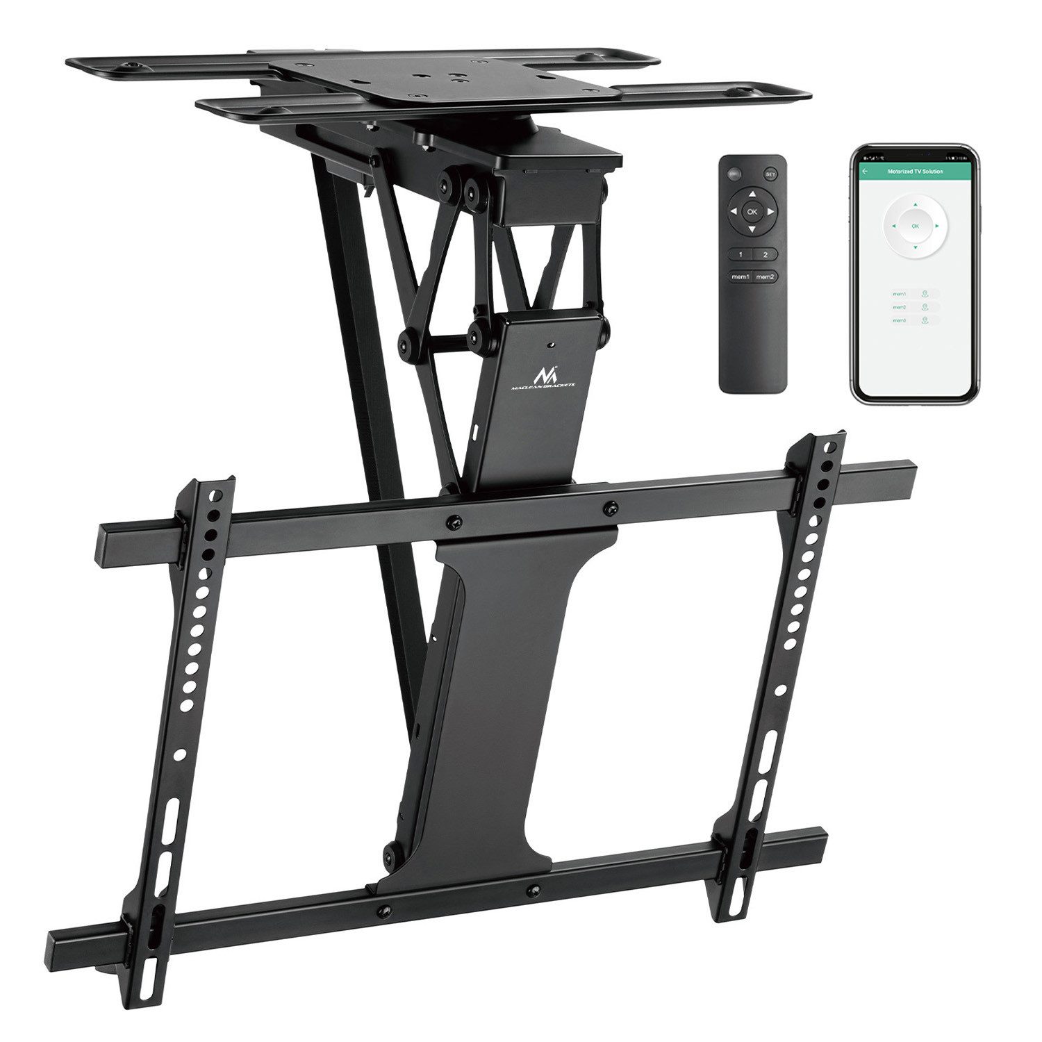 Maclean TV-Deckenhalterung MC-490 elektrische TV-Deckenhalterung 32–75 Zoll bis 35 kg, (bis 75 Zoll, motorisierte Deckenhalterung mit Fernbedienung & Tuya App)