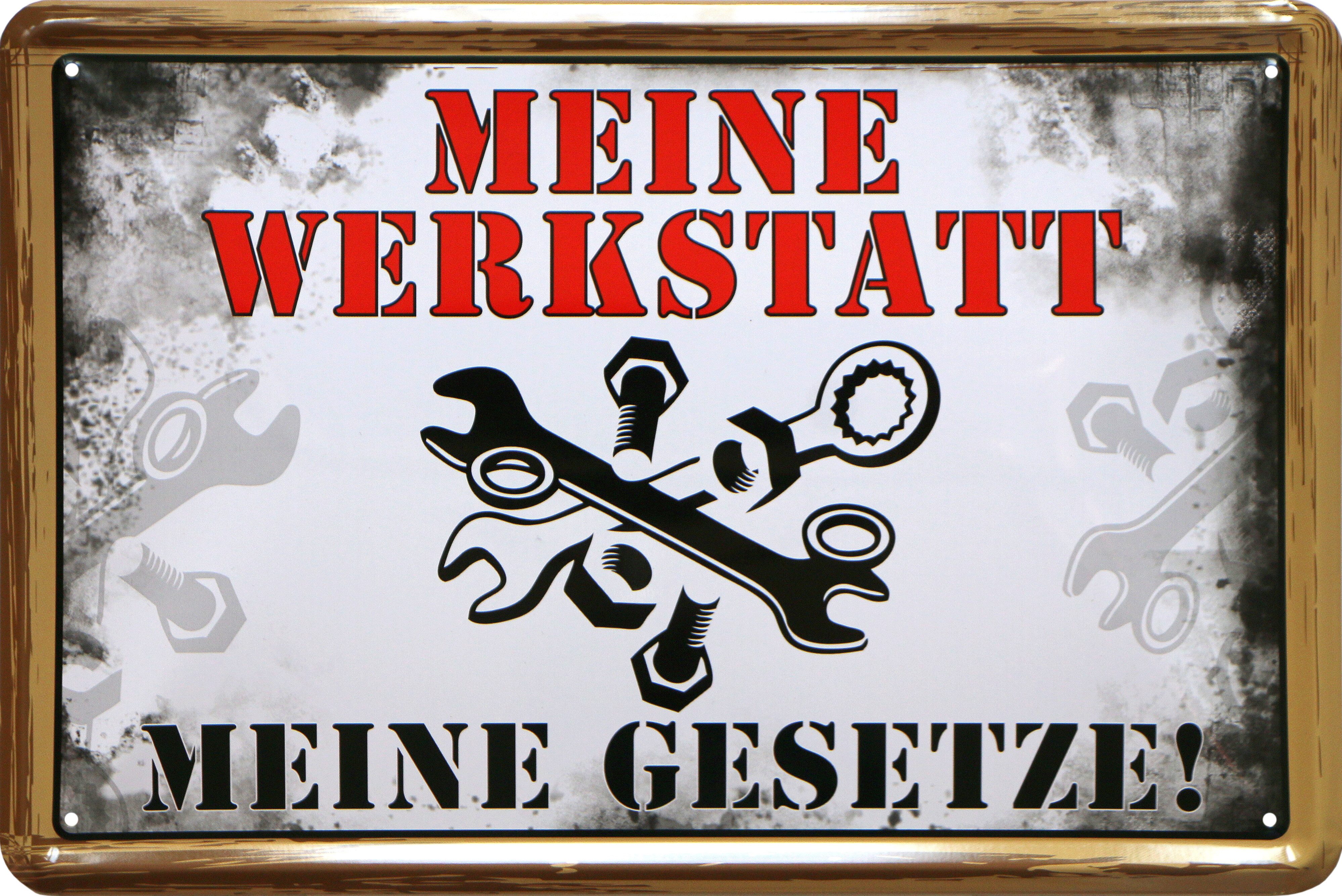 WOGEKA ART Metallbild Meine Werkstatt, Meine Regeln - 20 x 30 cm Retro Blechschild, Metallschild Wanddeko Spruch Schild Wandbild Werkzeug Schrauber Garage