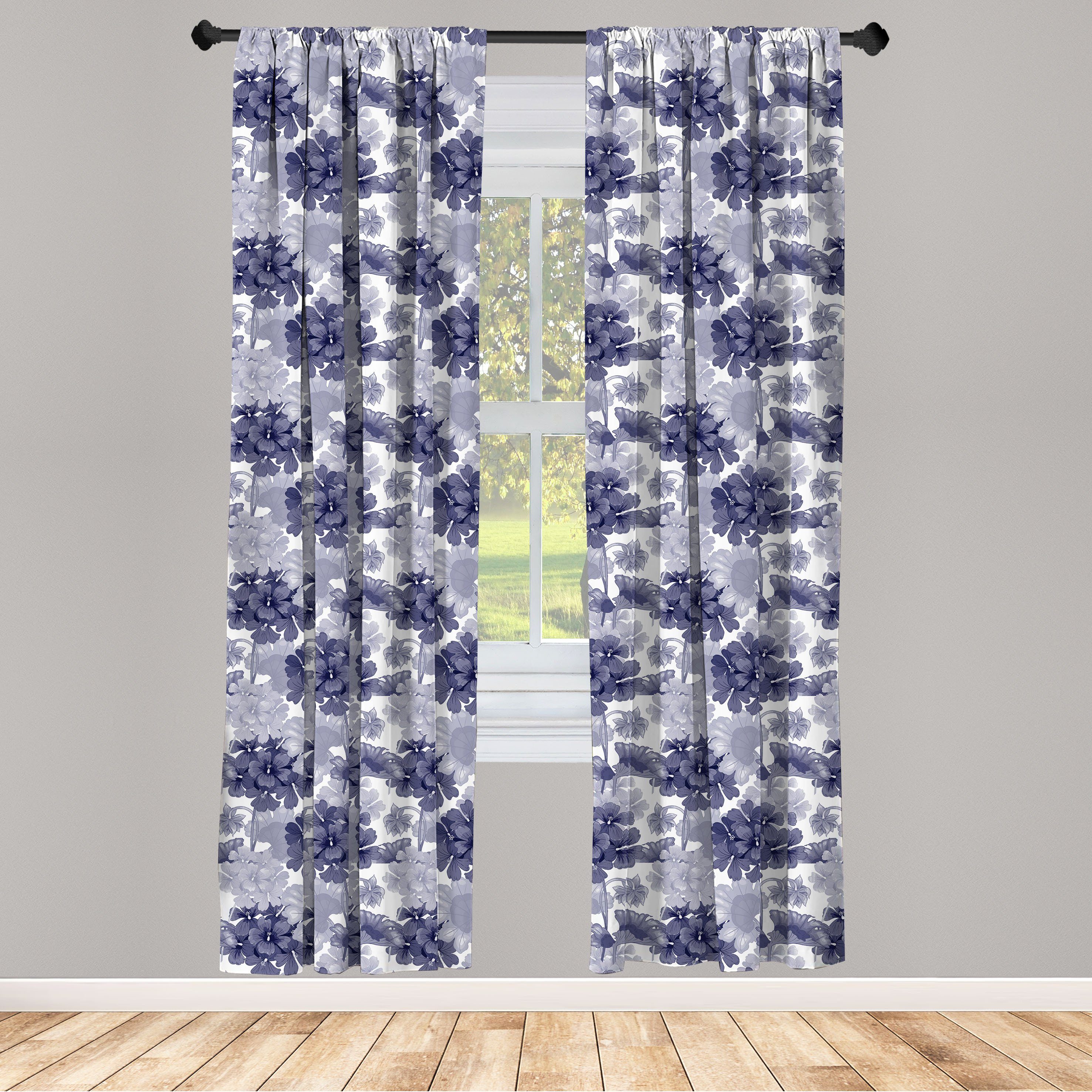 Gardine Vorhang für Wohnzimmer Schlafzimmer Dekor, Abakuhaus, Microfaser, Pelargonien Blumen in den kalten Tönen