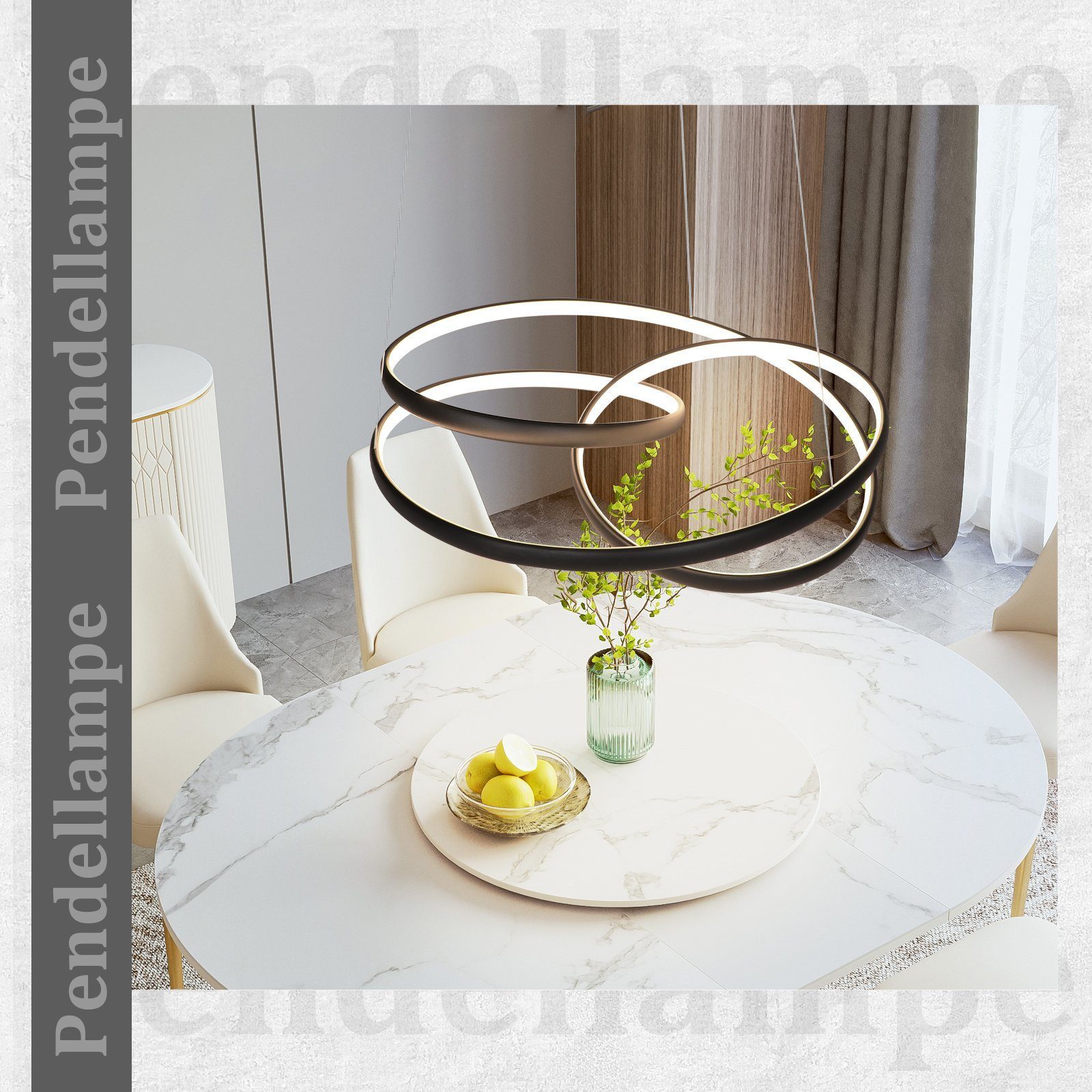 Nettlife LED Pendelleuchte Schwarz Hängelampe Esstisch mit Fernbedienung, Dimmbar mit Fernbedienung, LED fest integriert, Warmweiß, Kaltweiß, Neutralweiß, Wohnzimmer Schlafzimmer Esszimmer