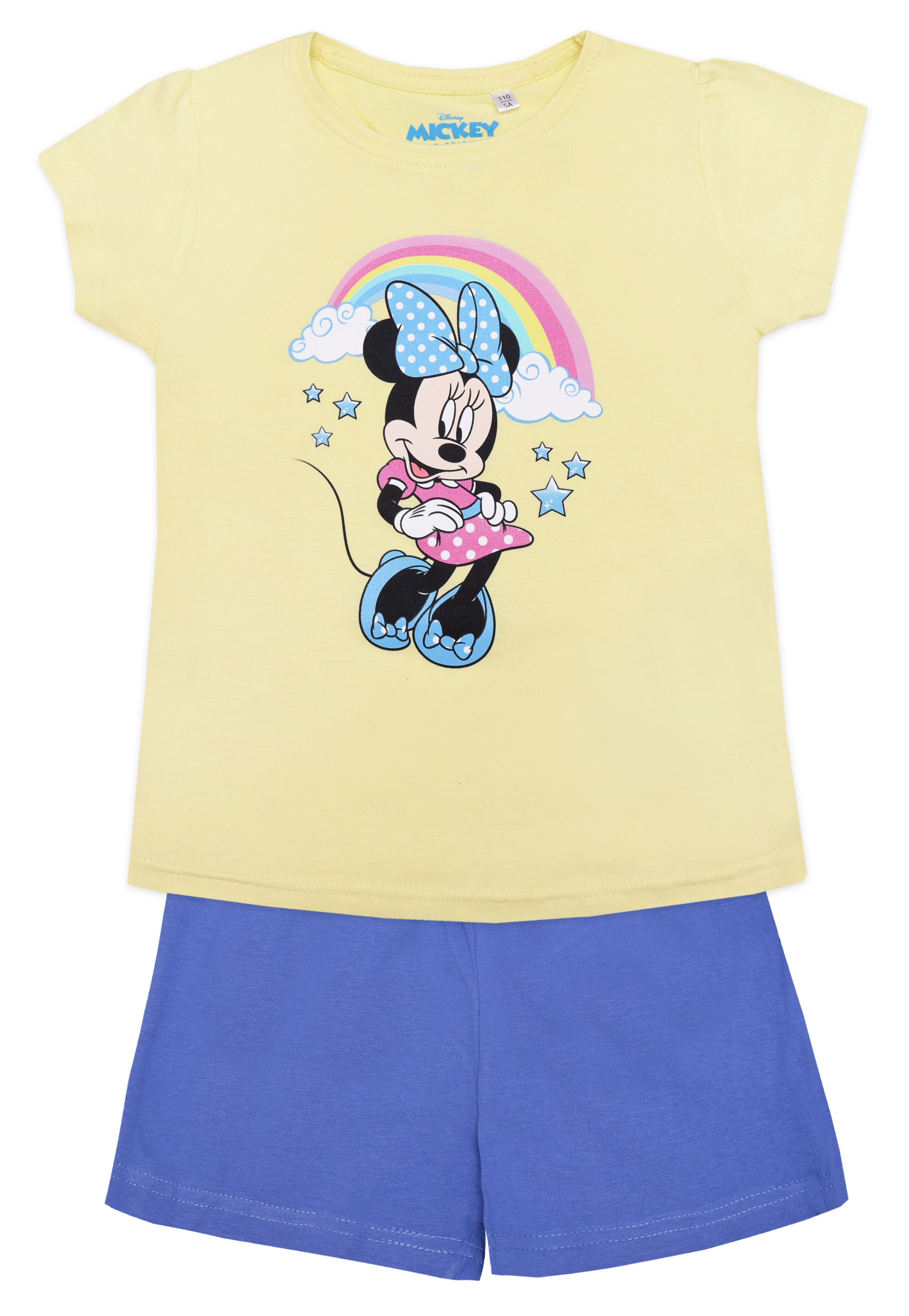 Kinder Kinderunterwäsche Disney Minnie Mouse Schlafanzug Mädchen kurzarm Pyjama Gr. 98 bis 128, Baumwolle